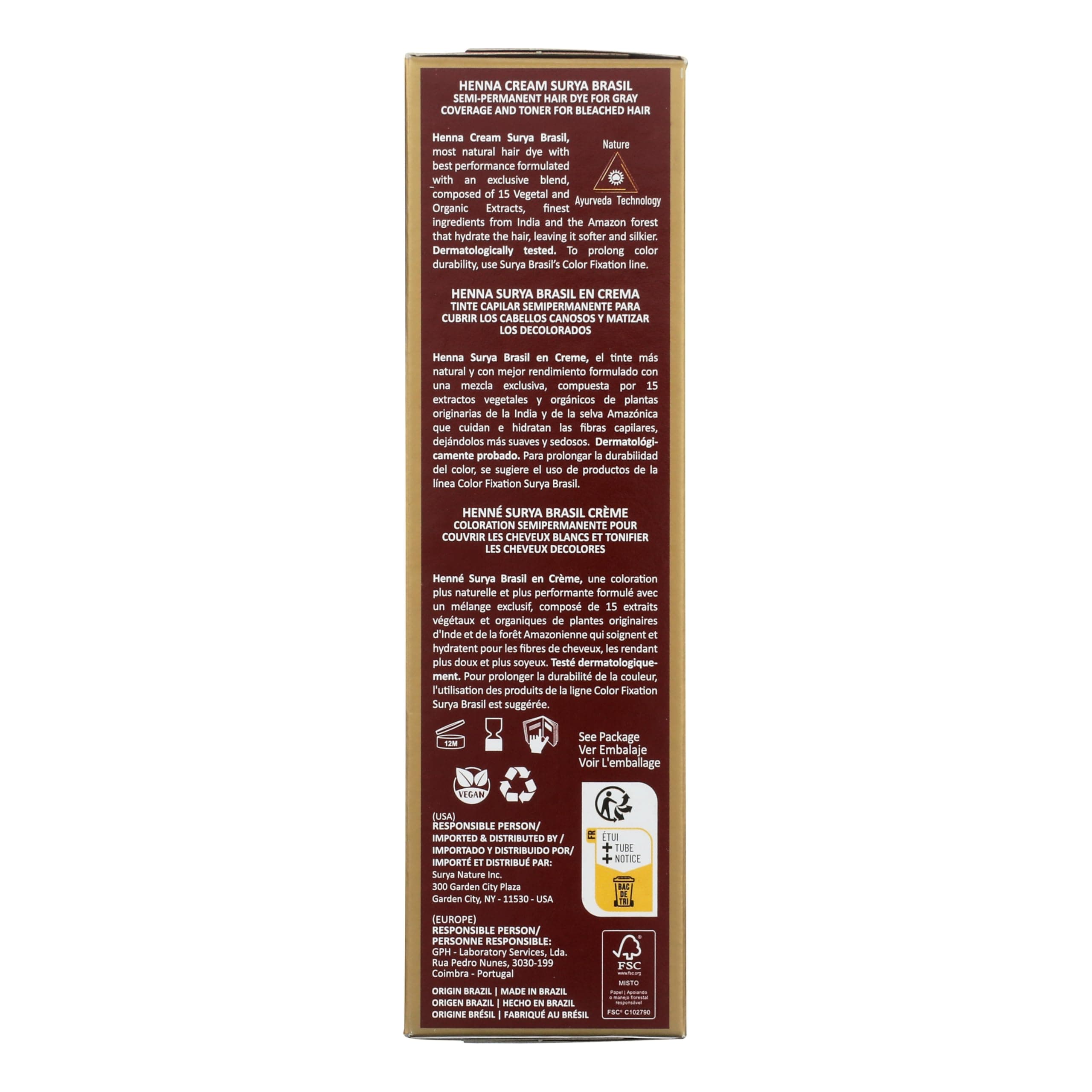 Surya Brasil Henna Cream Golden Blonde - 98% Natural Ingredients, Vegan, Cruelty-Free, Eco-Friendly, Semi-Permanent Hair Color, Deep Hydration & Shine, 2.37 oz thumbnail 3