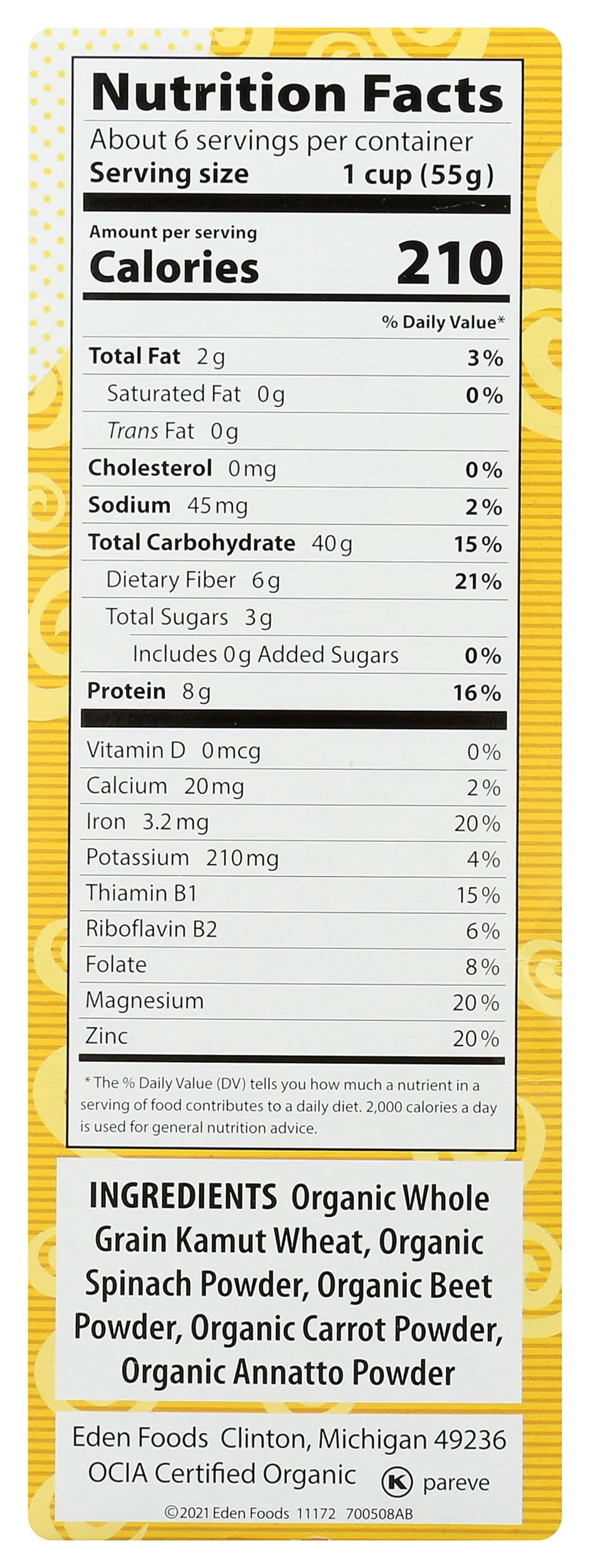 Eden Organic Kamut Vegetable Spirals, 12 oz, 100% Whole Grain, Non-GMO, thumbnail 7