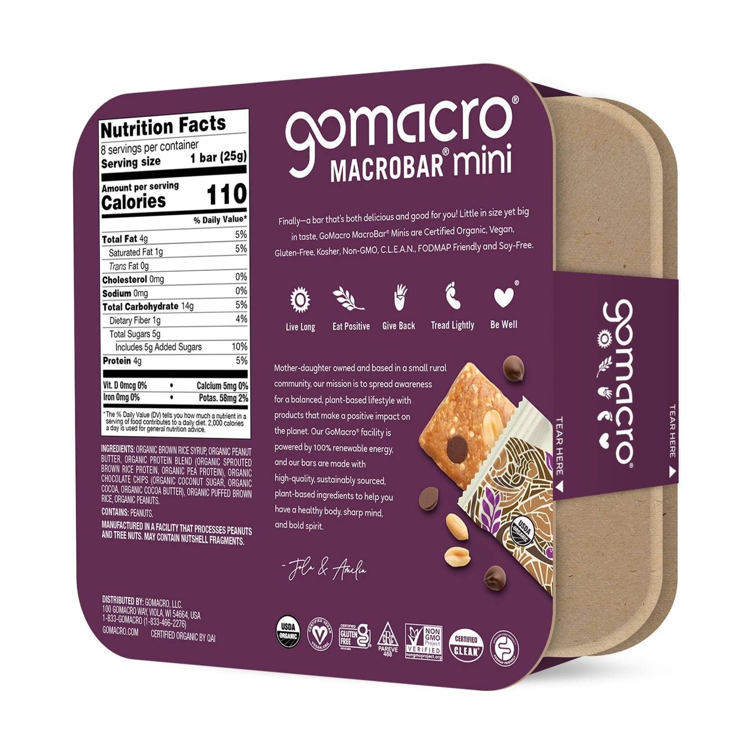 GOMACRO Organic Peanut Butter Chocolate Chip Mini MacroBars 8 Pack, 7.2 OZ thumbnail 3