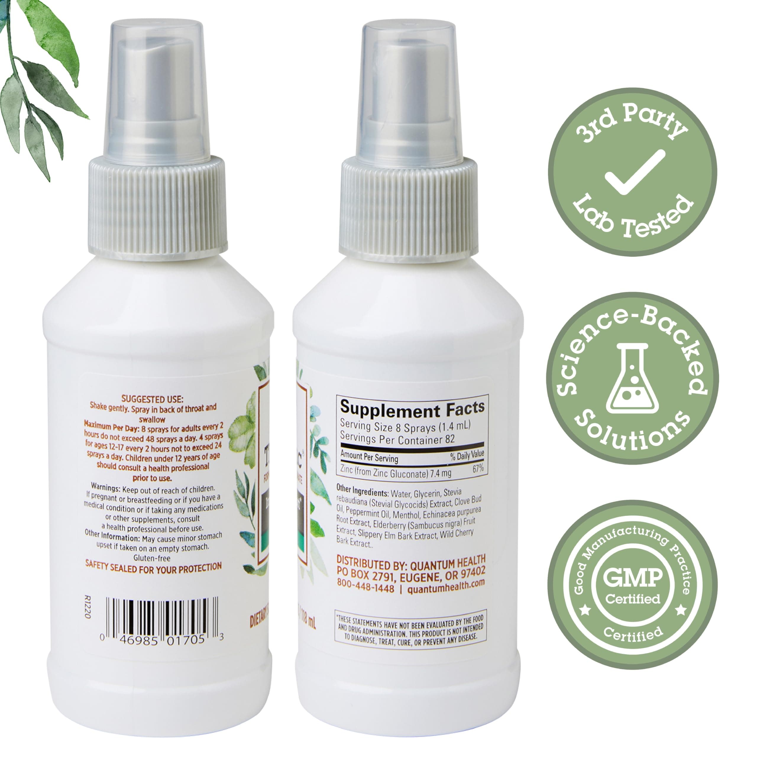 Quantum Health TheraZinc Throat Spray Immune Support & Helps Calm Discomfort Liquid Zinc Gluconate Elderberry Echinacea & Slippery Elm Relief for Adults & Kids 12+, Peppermint Flavor - 4 Ounce thumbnail 2