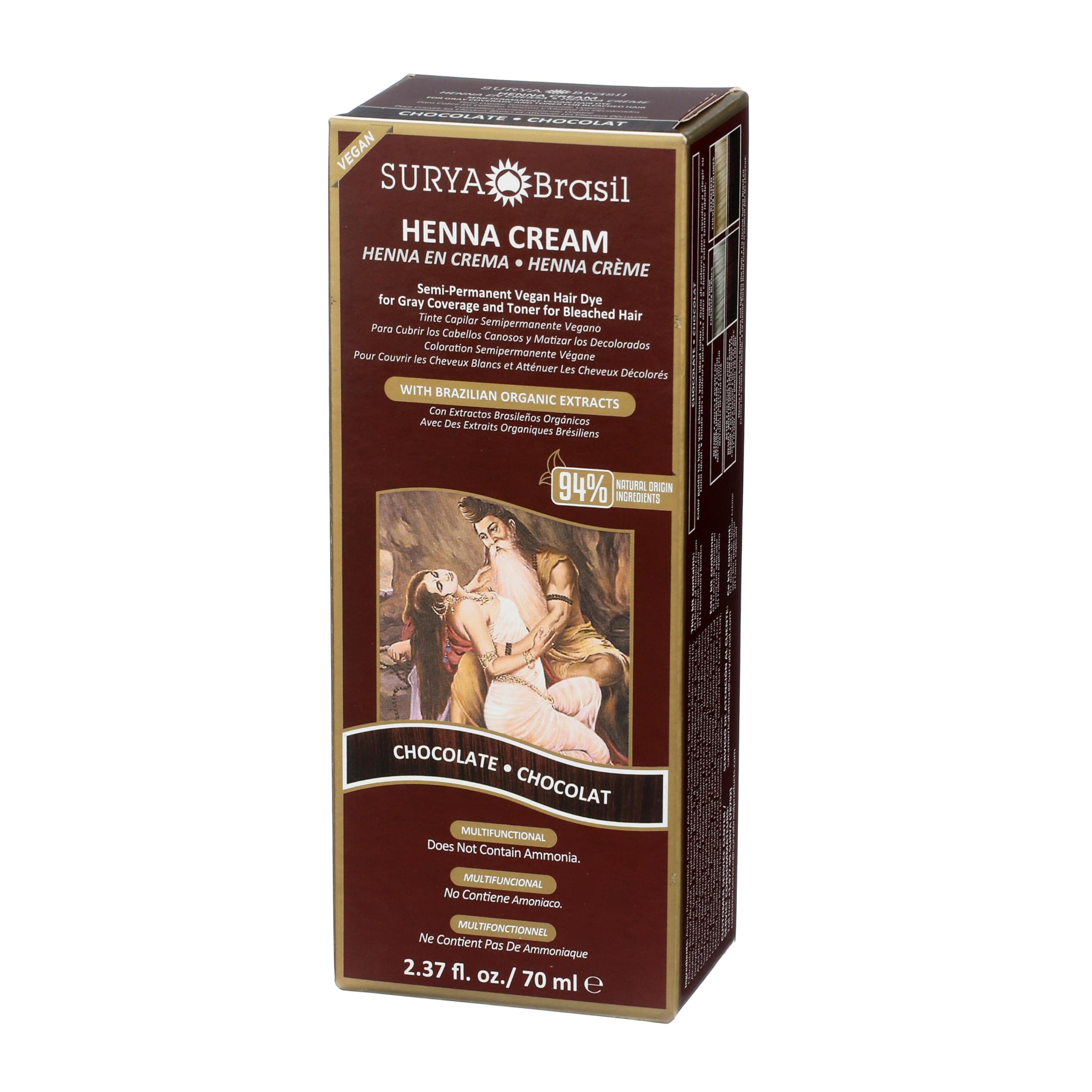 Surya Brasil Henna Cream Chocolate - 94% Natural Ingredients, Vegan, Cruelty-Free, Eco-Friendly, Semi-Permanent Hair Color, Deep Hydration & Shine, 2.37 Fl Oz thumbnail 5