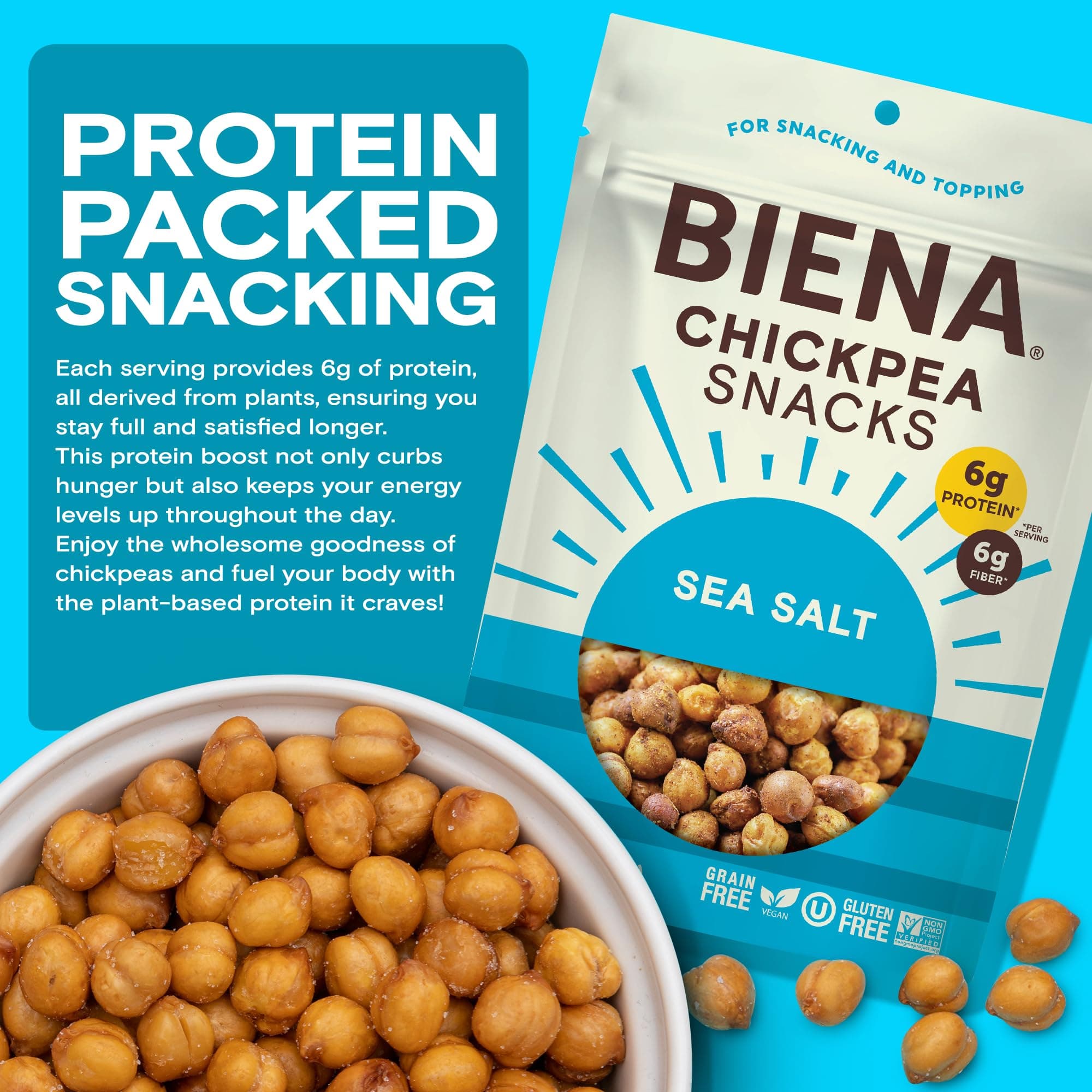 Biena Foods, Sea Salt Roasted Chickpea Snack, 5 Ounce thumbnail 4