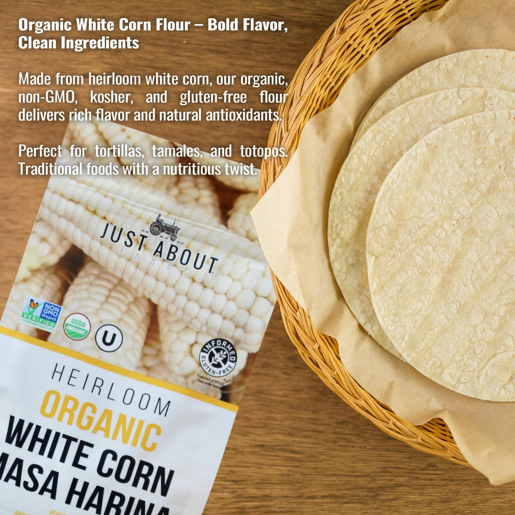 Just About Foods Organic Heirloom White Corn Masa Harina 1lb thumbnail 3