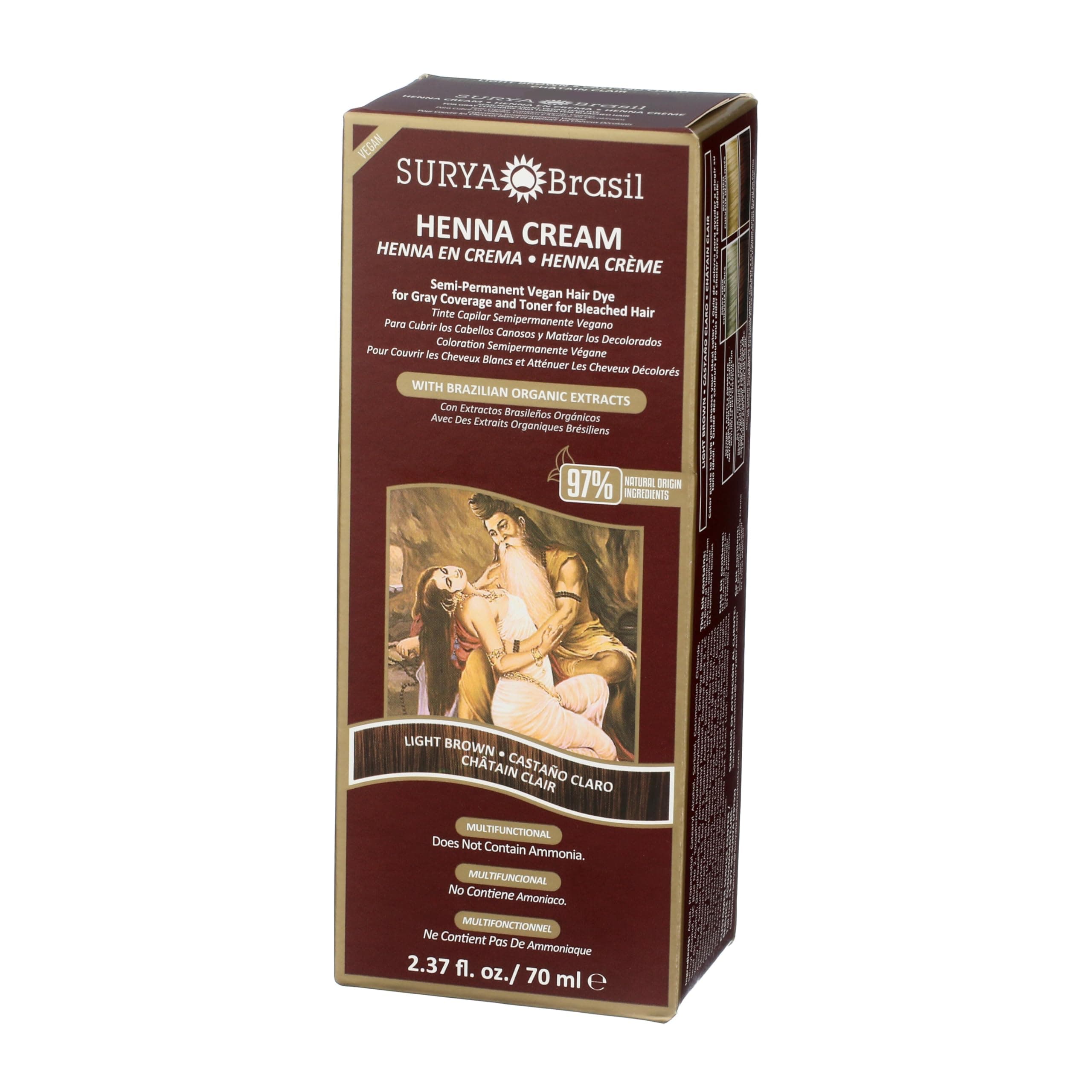 Surya Brasil Henna Cream Light Brown - 97% Natural Ingredients, Vegan, Cruelty-Free, Eco-Friendly, Semi-Permanent Hair Color, Deep Hydration & Shine, 2.37 oz thumbnail 3