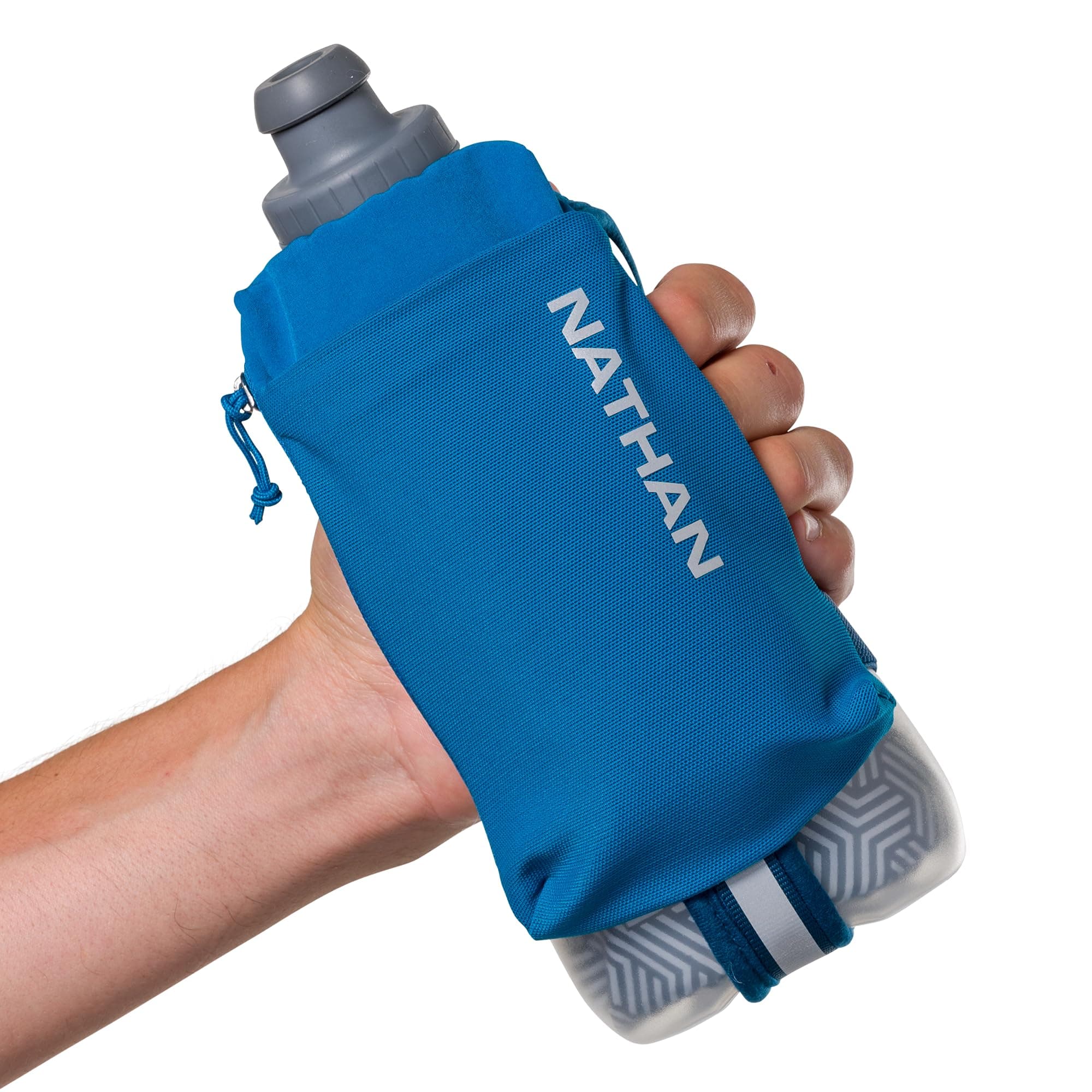 Nathan SpeedDraw 2 Insulated Handheld Running Water Bottle Flask – Double-Wall Insulation, Ergonomic Grip, Blast Valve Cap, Phone & Key Storage Pockets, Reflective Design - 18oz, Deep Blue thumbnail 7