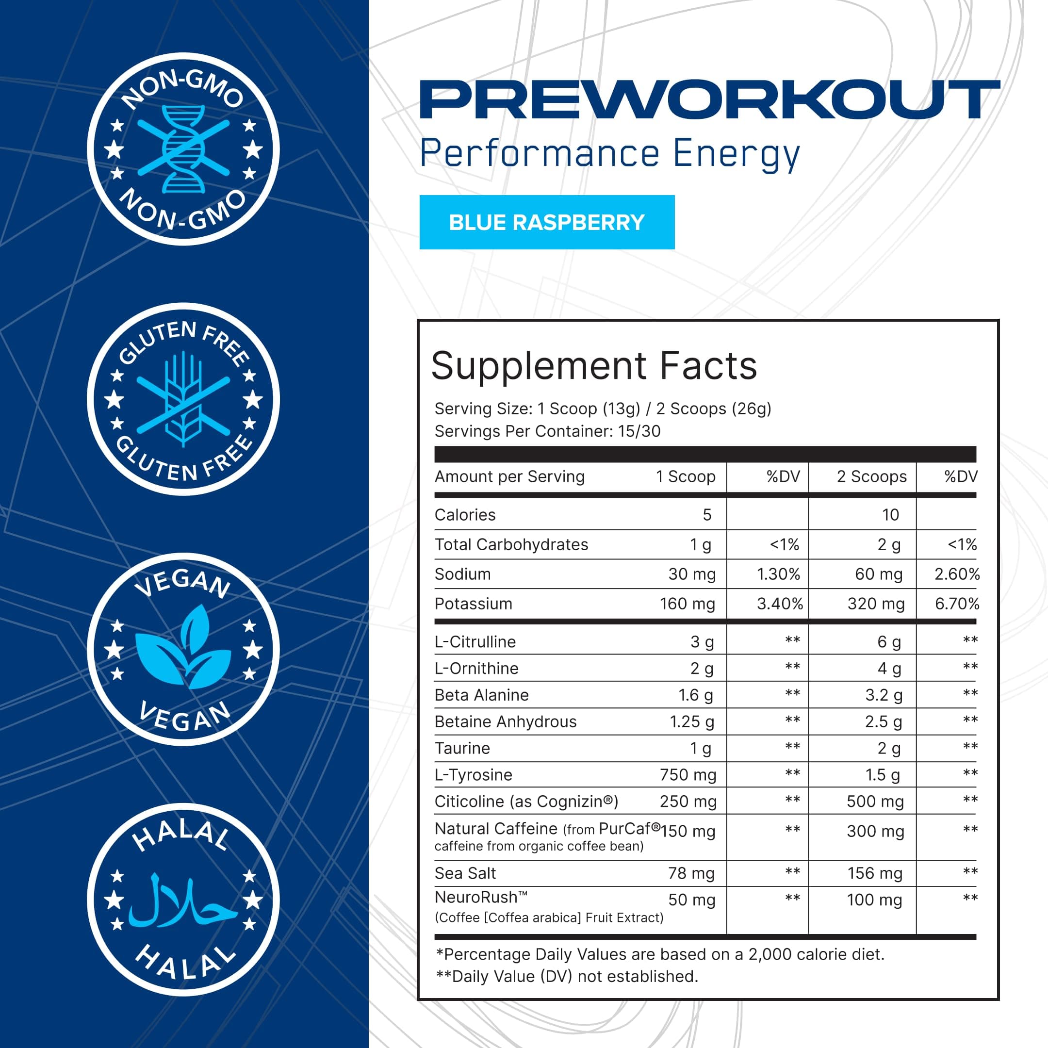 AN Performance Pre-Workout Powder Supplement for Men & Women | Energy Drink Mix with 300mg Caffeine + Beta Alanine + Citrulline | Third-Party Tested | Blue Razz | 30 Servings thumbnail 2