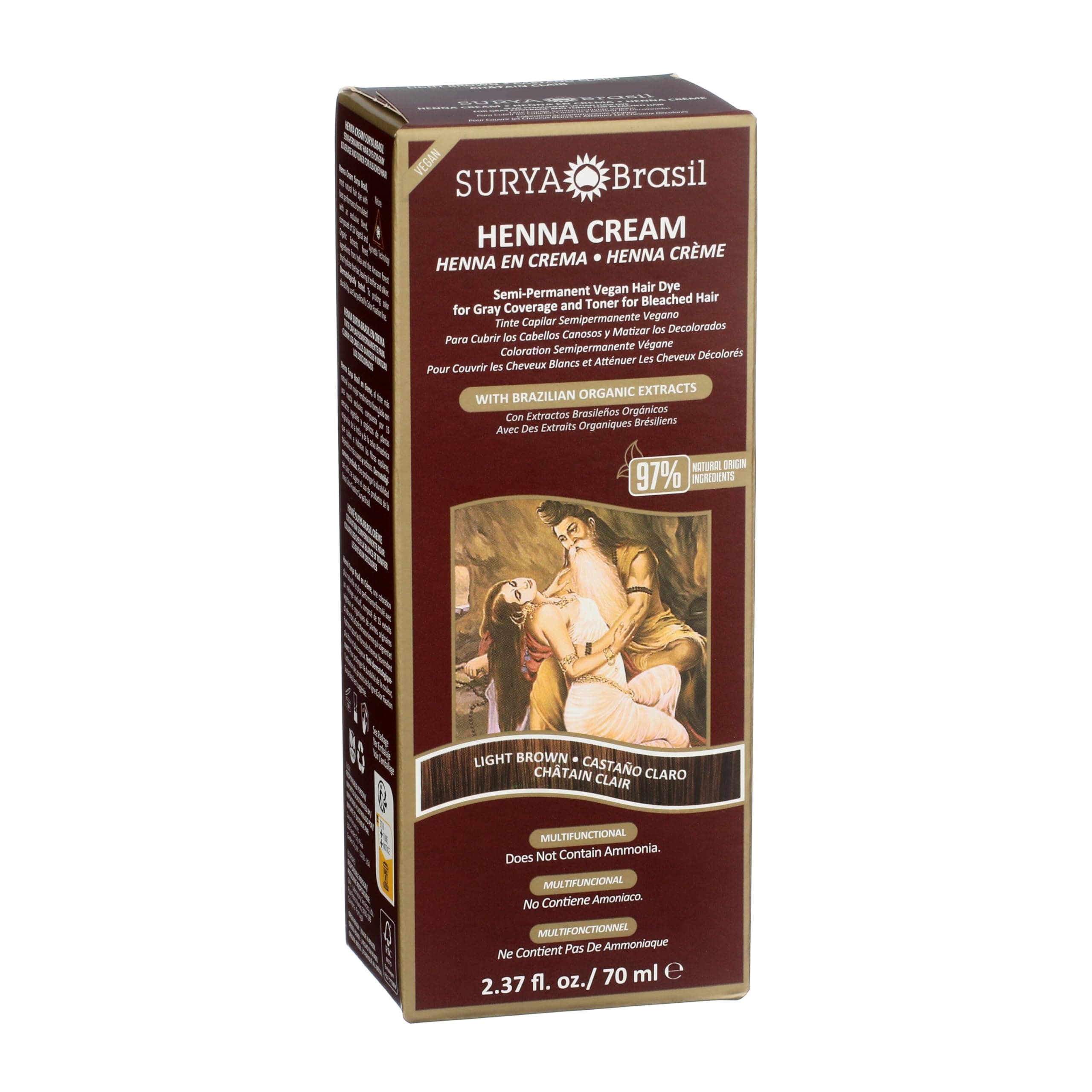 Surya Brasil Henna Cream Light Brown - 97% Natural Ingredients, Vegan, Cruelty-Free, Eco-Friendly, Semi-Permanent Hair Color, Deep Hydration & Shine, 2.37 oz thumbnail 2