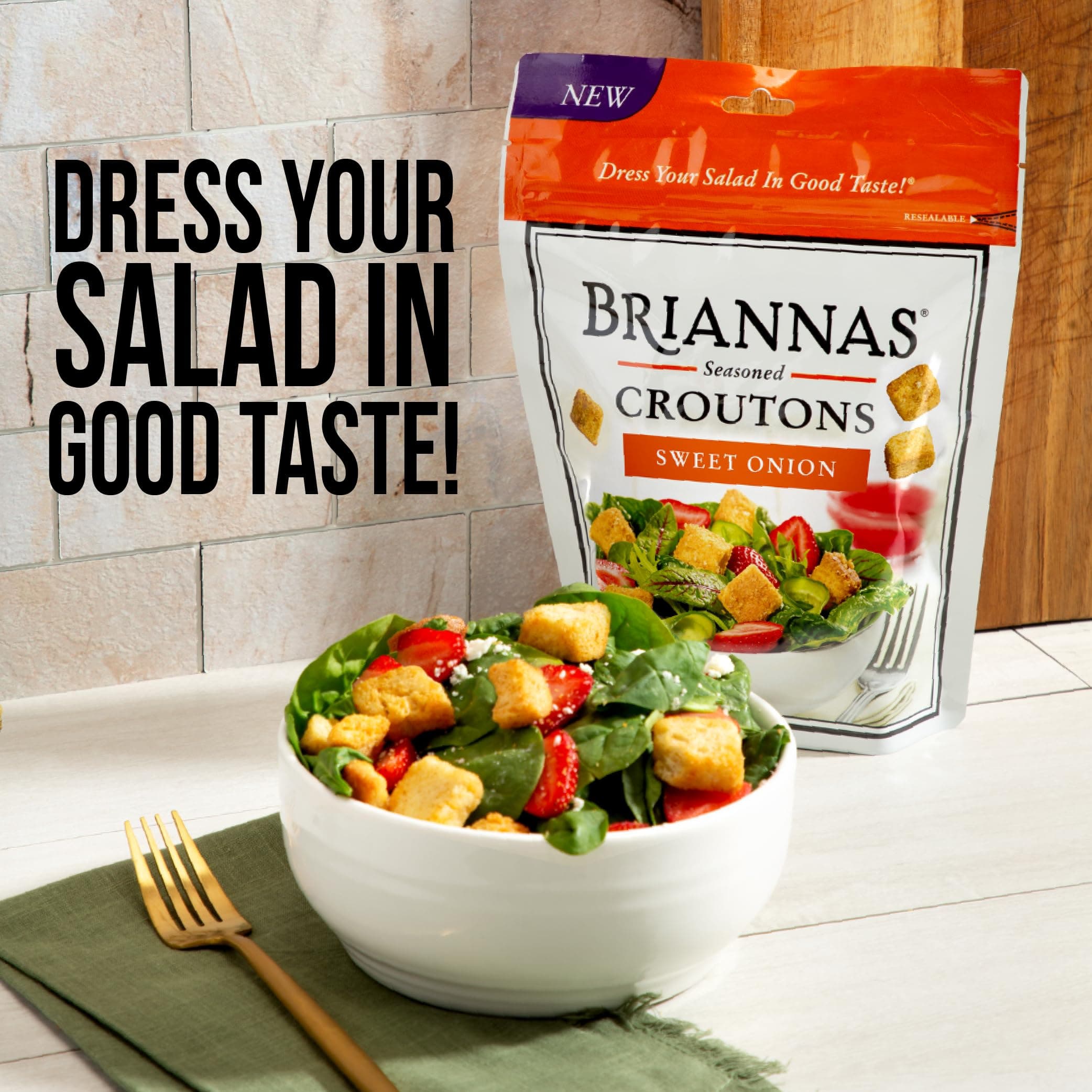 BRIANNAS - Sweet Onion Croutons - Baked-in Flavor, Crispy Croutons for Salads and More - 5 oz. Bag thumbnail 4