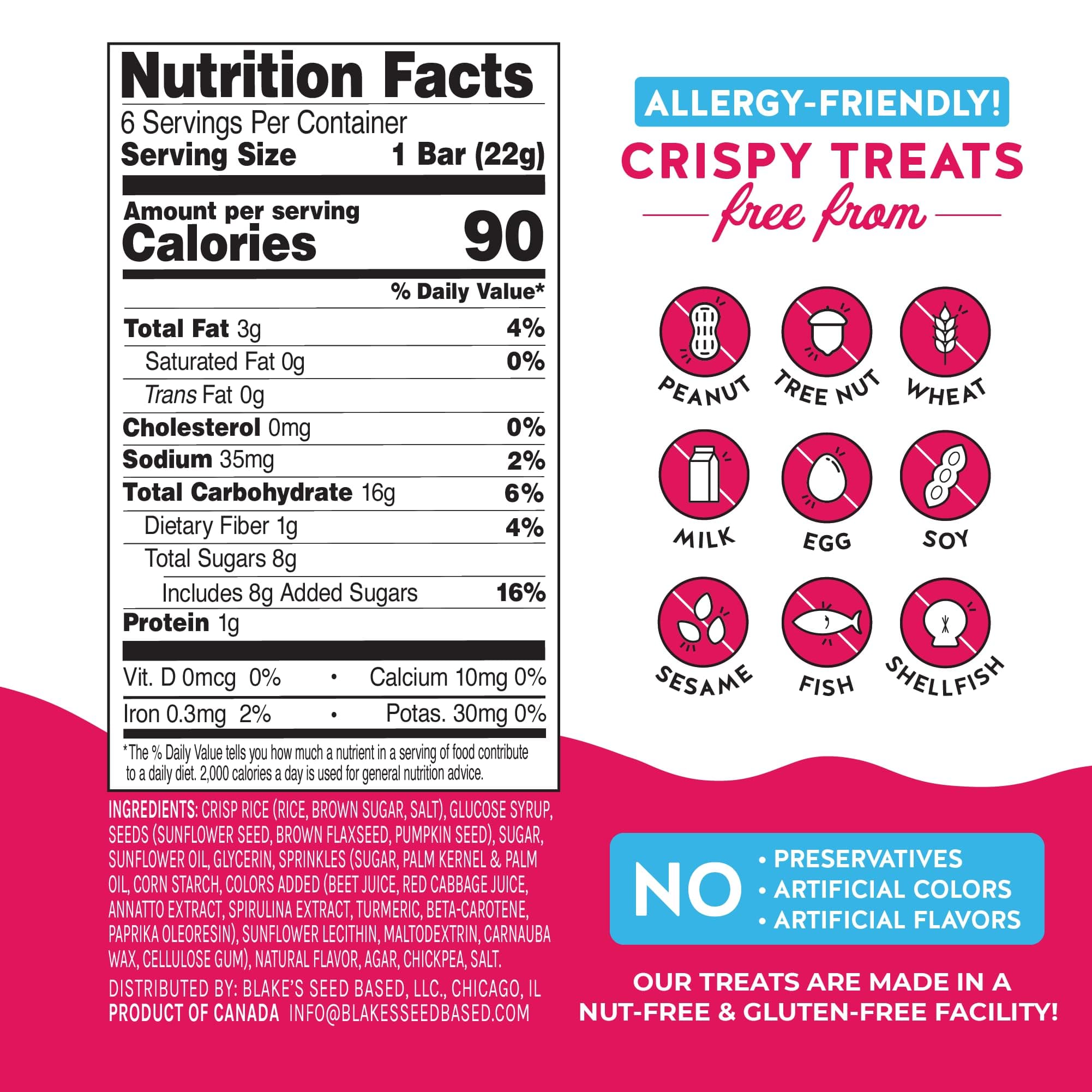 Blake’s Seed Based Crispy Treats – Birthday Cake (6 Count), Nut Free, Gluten Free, Dairy Free & Vegan, Healthy Snacks for Kids or Adults, School Safe, Low Calorie Organic Fruit Flavored Snack thumbnail 4