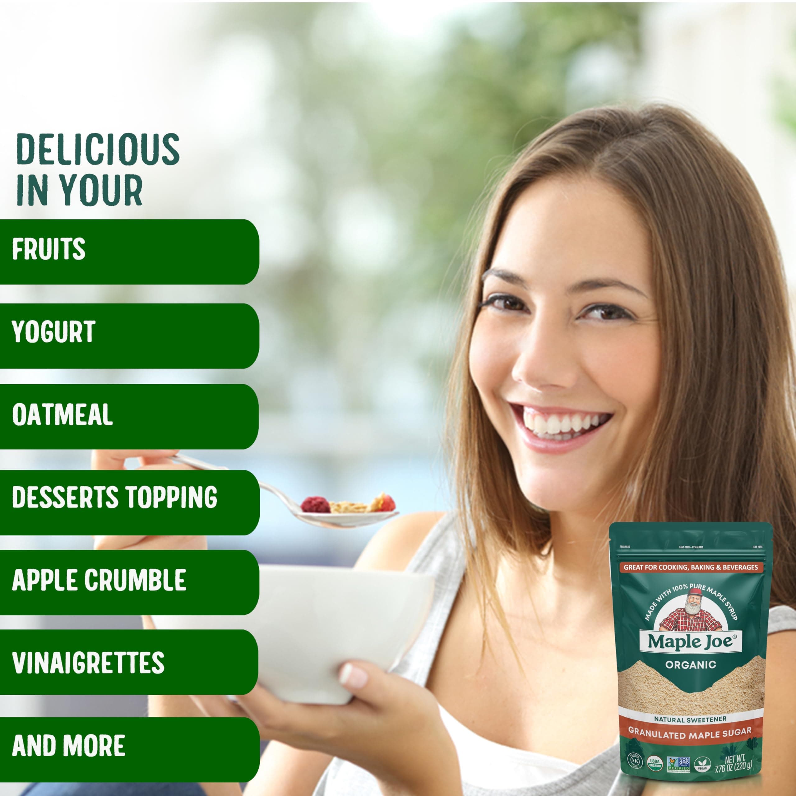 Maple Joe Organic Maple Sugar Granulated, Made With 100% Grade A Organic Maple Syrup. Powdered Maple Sugar For Cooking & Baking. Fat-Free, Gluten Free & Vegan. 7.8 oz thumbnail 2