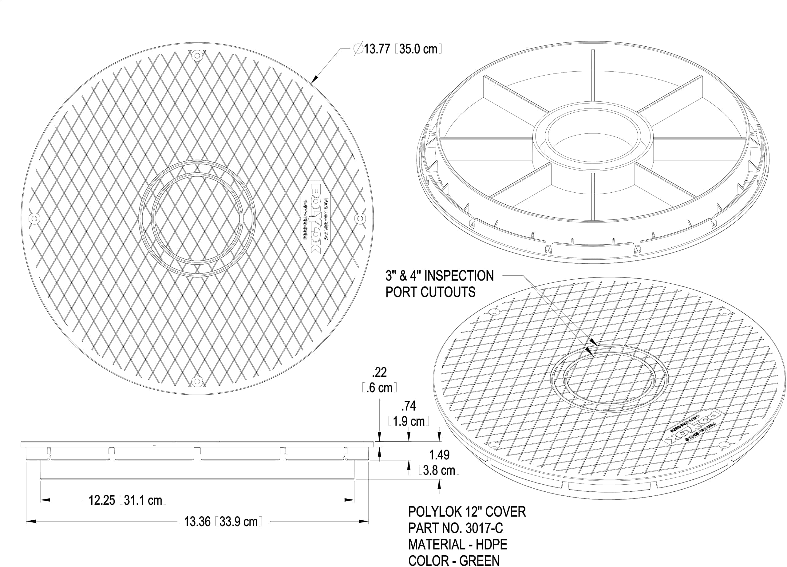 Polylok 12" Flat Cover/Lid (PN: 3017-C) thumbnail 3