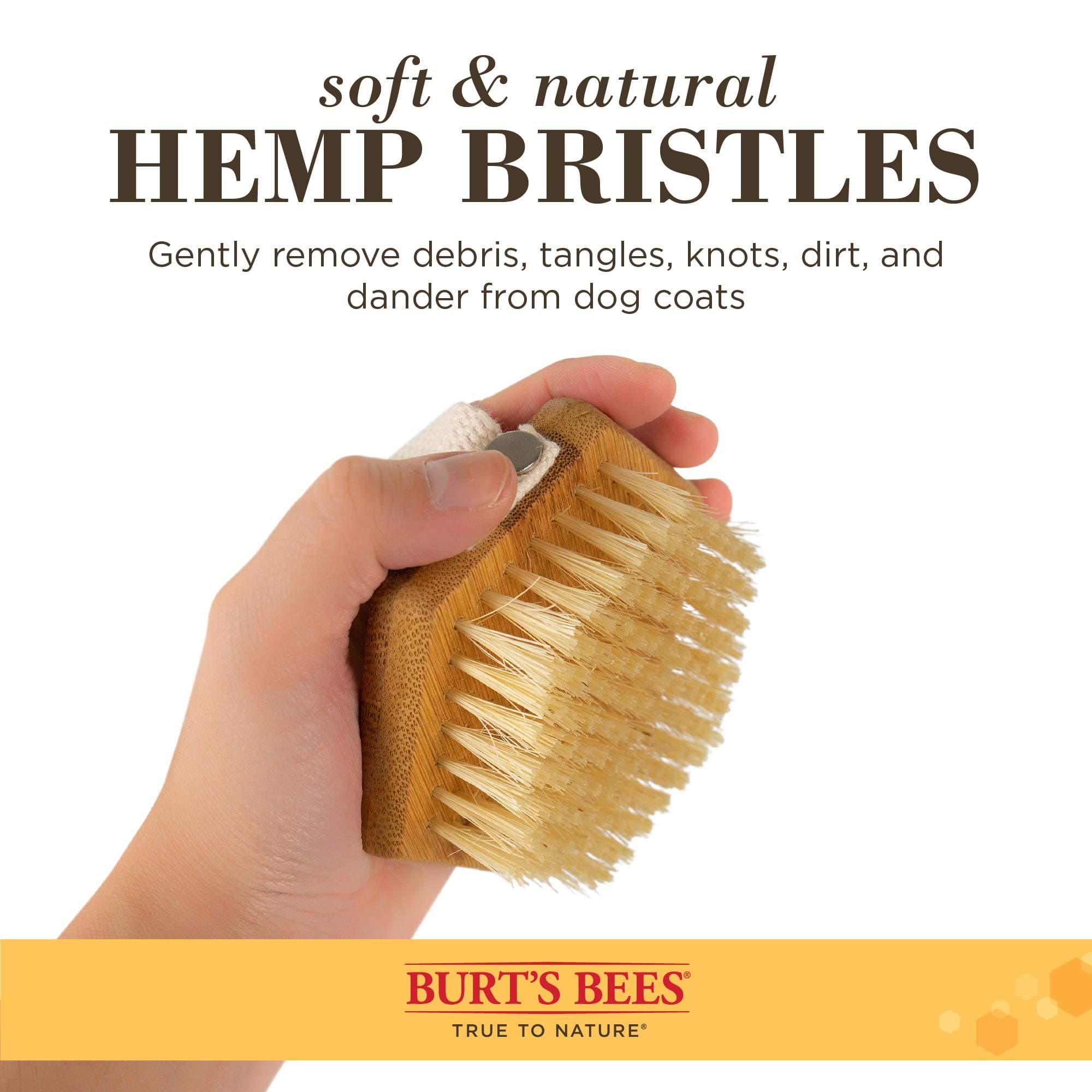 Burt's Bees for Pets Palm Brush with Hemp Bristles for Large Dogs, Ergonomic Handle Reduces Wrist Stress, Removes Dirt and Debris, Ideal for Daily Grooming, Made of Bamboo and Recycled Materials thumbnail 2