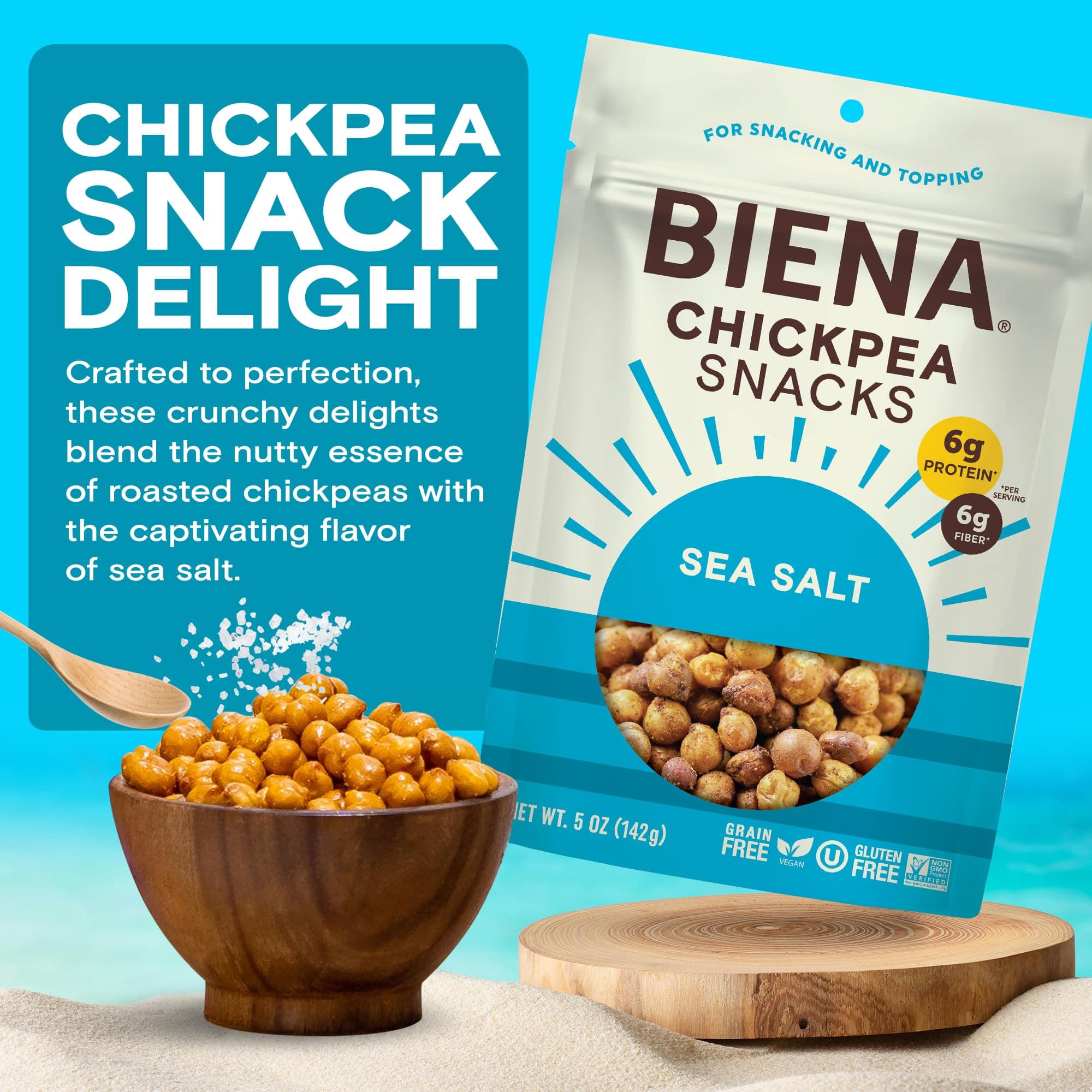 Biena Foods, Sea Salt Roasted Chickpea Snack, 5 Ounce thumbnail 2
