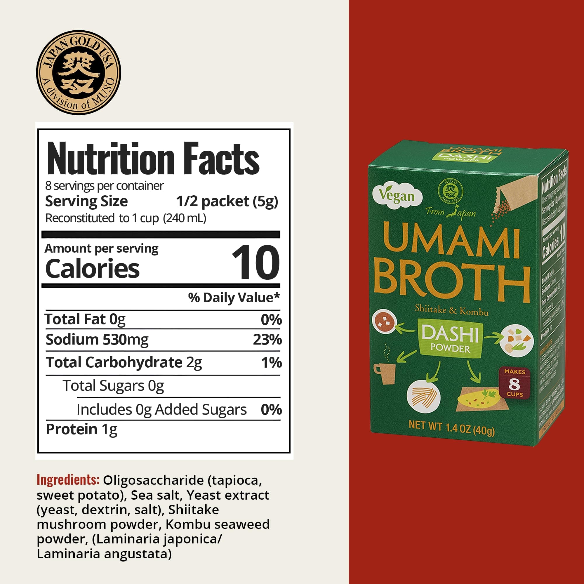 Muso From Japan - Umami Broth Dashi Powder, Vegan - 1.4oz, 4 Sachets (Pack of 1) thumbnail 3