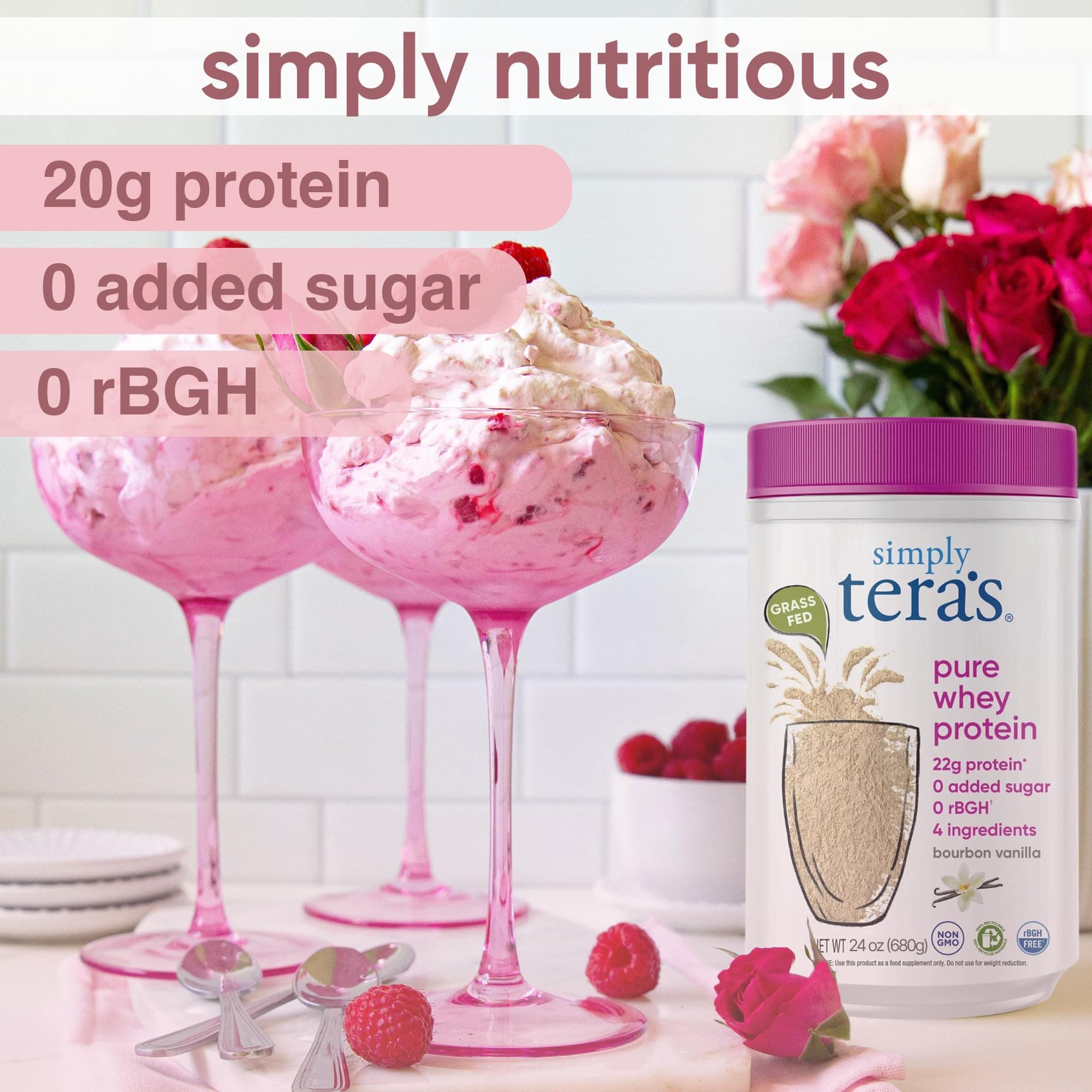 simply tera's Pure Whey Protein Powder - Grass Fed Vanilla Whey Protein Powder, Clean, Made Without Artificial Sweeteners, Non-GMO, Kosher, rBGH-Free, Soy-Free - 24 Oz thumbnail 4