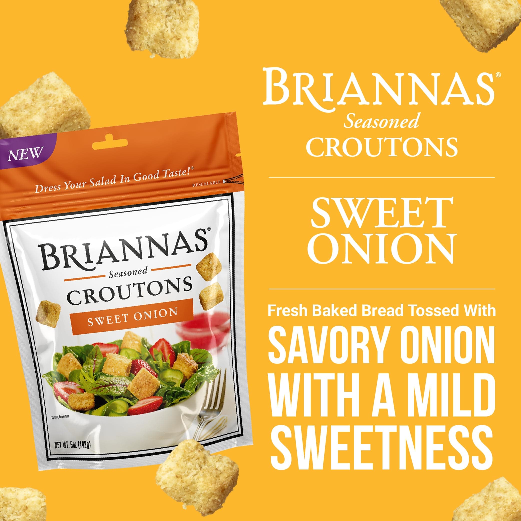 BRIANNAS - Sweet Onion Croutons - Baked-in Flavor, Crispy Croutons for Salads and More - 5 oz. Bag thumbnail 2