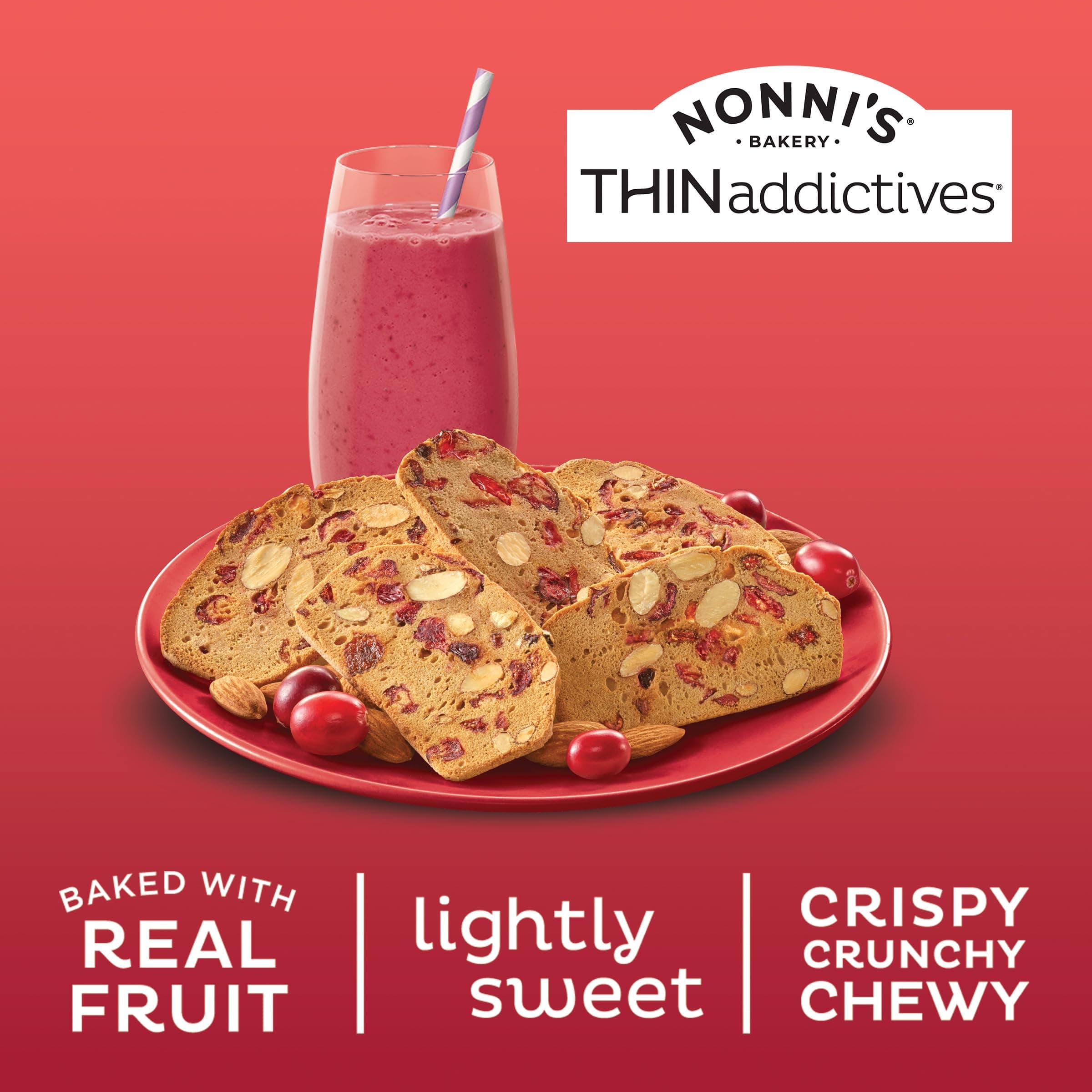 Nonni's THINaddictives Cranberry Almond Nut Cookies with Real Fruit, Sweet Crunchy & Chewy Crisps, 6 Boxes of 6 On-the-Go Packs (108 Cookies Total) thumbnail 4