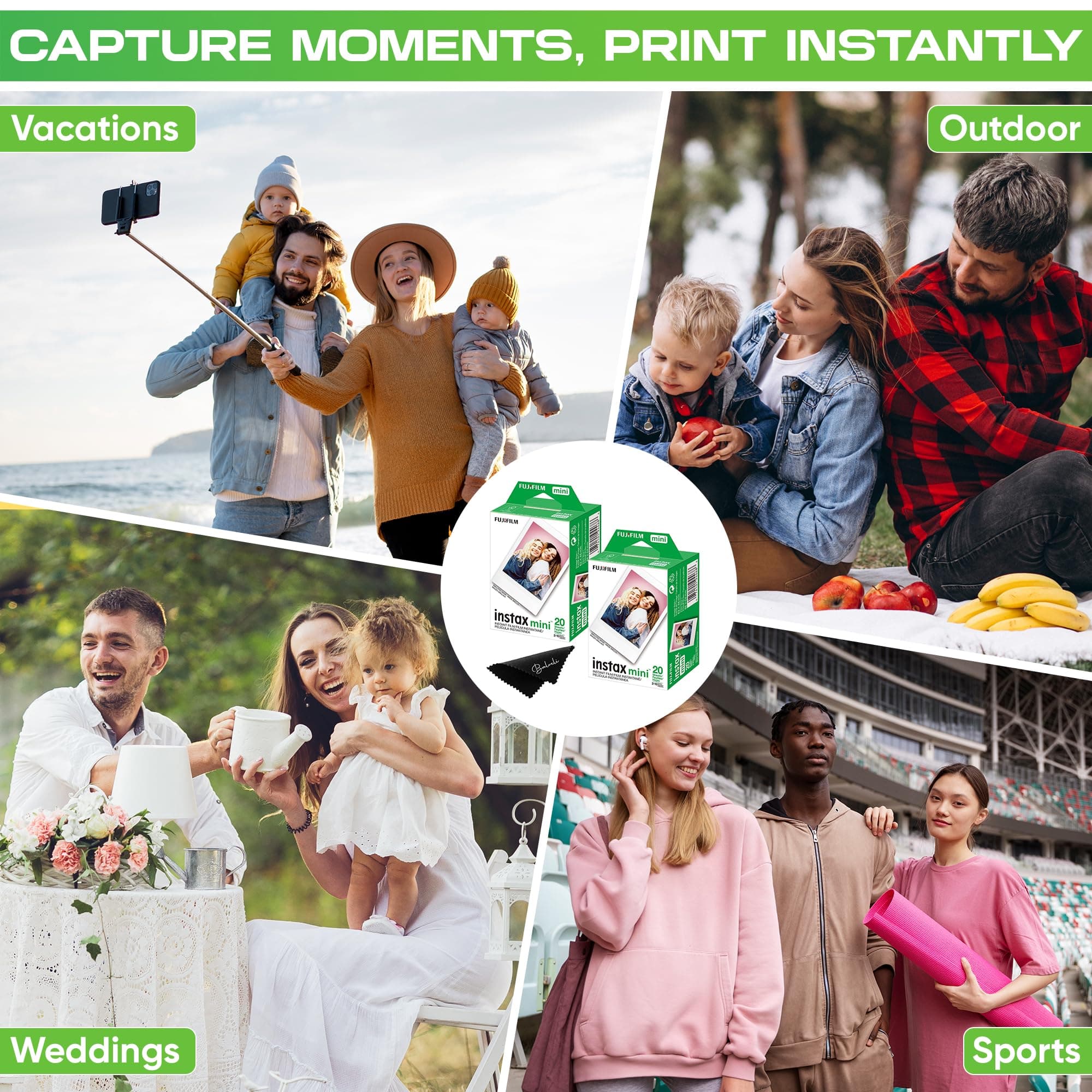 Fujifilm Instax Mini Film Two Instant Film Twin Packs - 40 EXP Total, ISO 800, Compatible to Mini Evo, Mini 40, 12, 11, 9, Bundeld with Premium Balveli Microfiber Cloth thumbnail 4