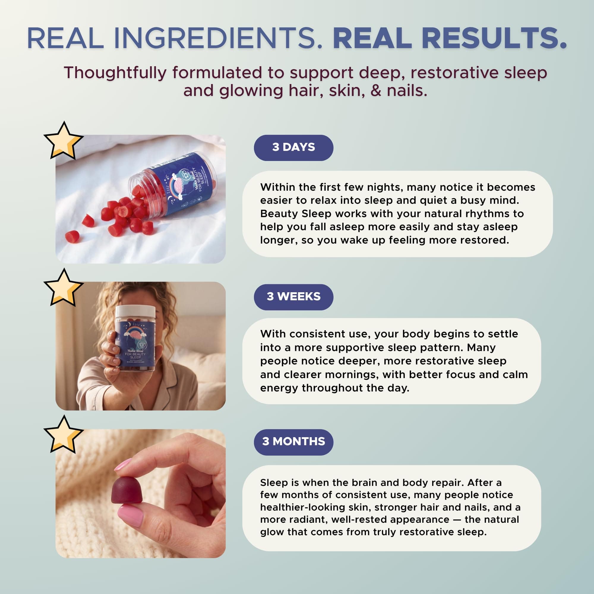 MAKE TIME Beauty Sleep Gummies – 5mg of Melatonin & Biotin Supplement for Restful Sleep, Relaxation & Healthy Hair, Skin & Nails – Sugar-Free Formula with L-Theanine and Magnesium (60 Gummies) thumbnail 5
