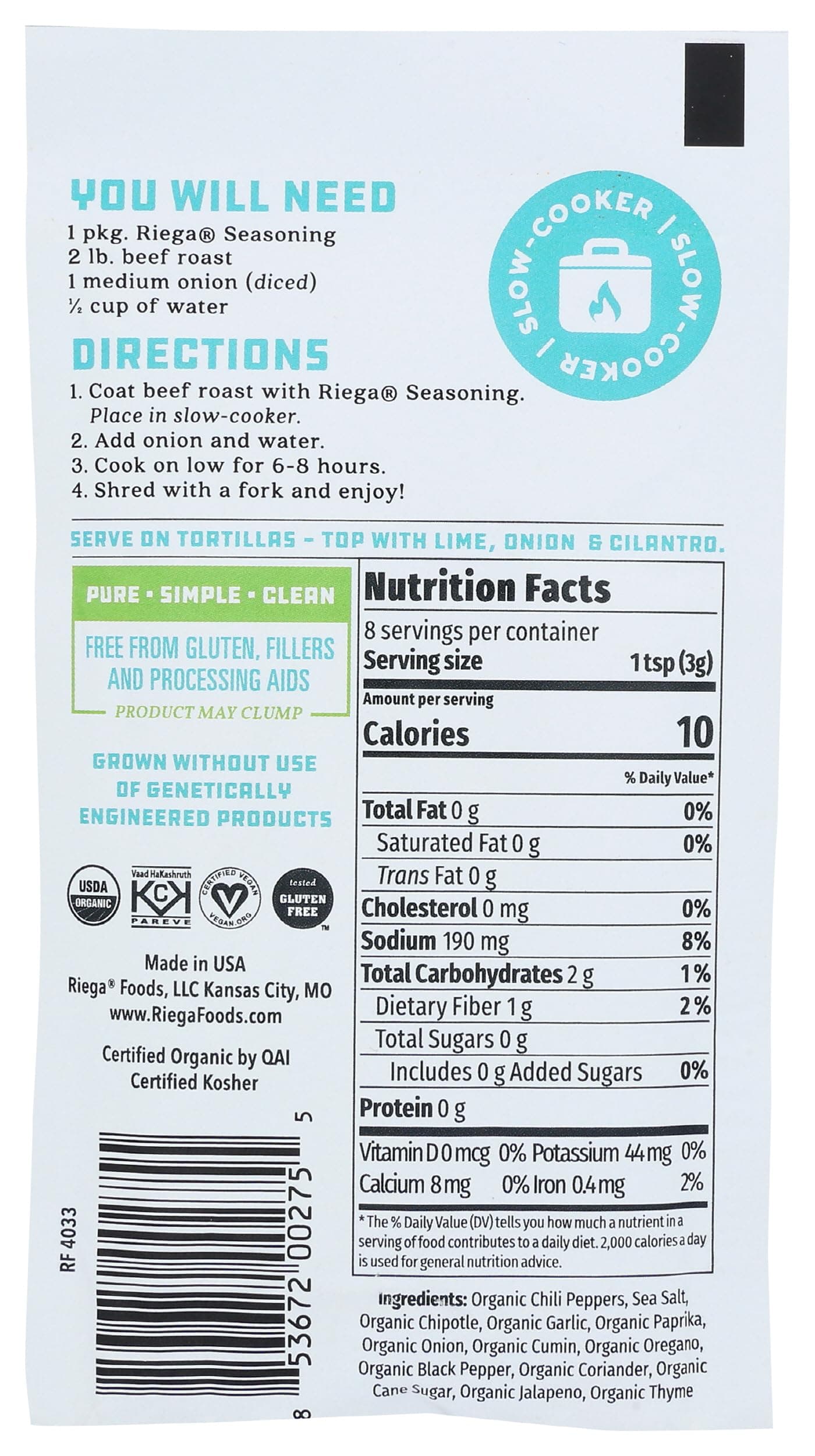 Riega, Seasoning Street Taco Barbacoa Organic, 0.9 Ounce thumbnail 2