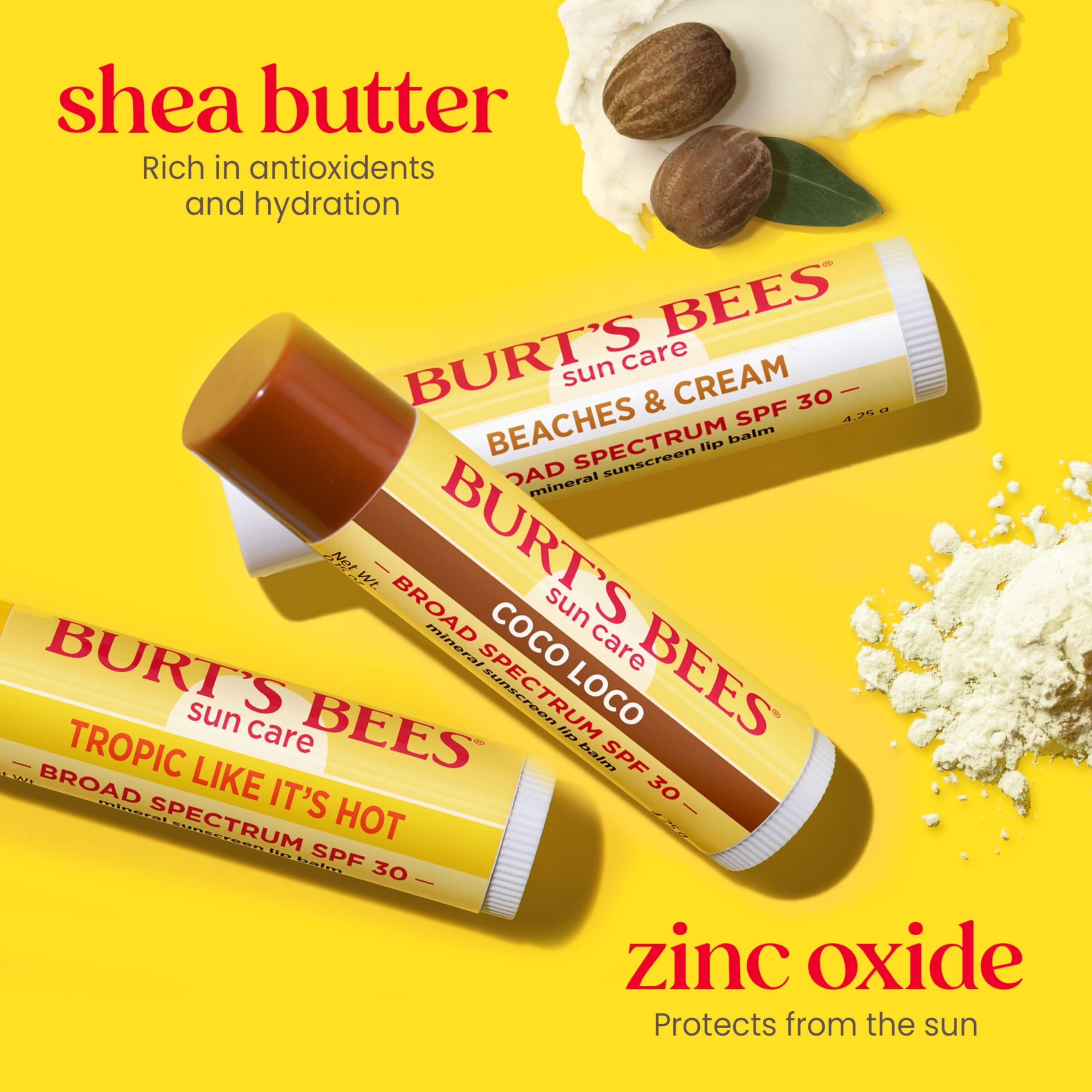 Burt’s Bees SPF 30 Lip Balm, Beaches and Cream, Water-Resistant Sun Care, Nano-Free Zinc Oxide Formula, Natural Origin Conditioning Lip Treatment, 3 Tubes, 0.15 oz. thumbnail 2