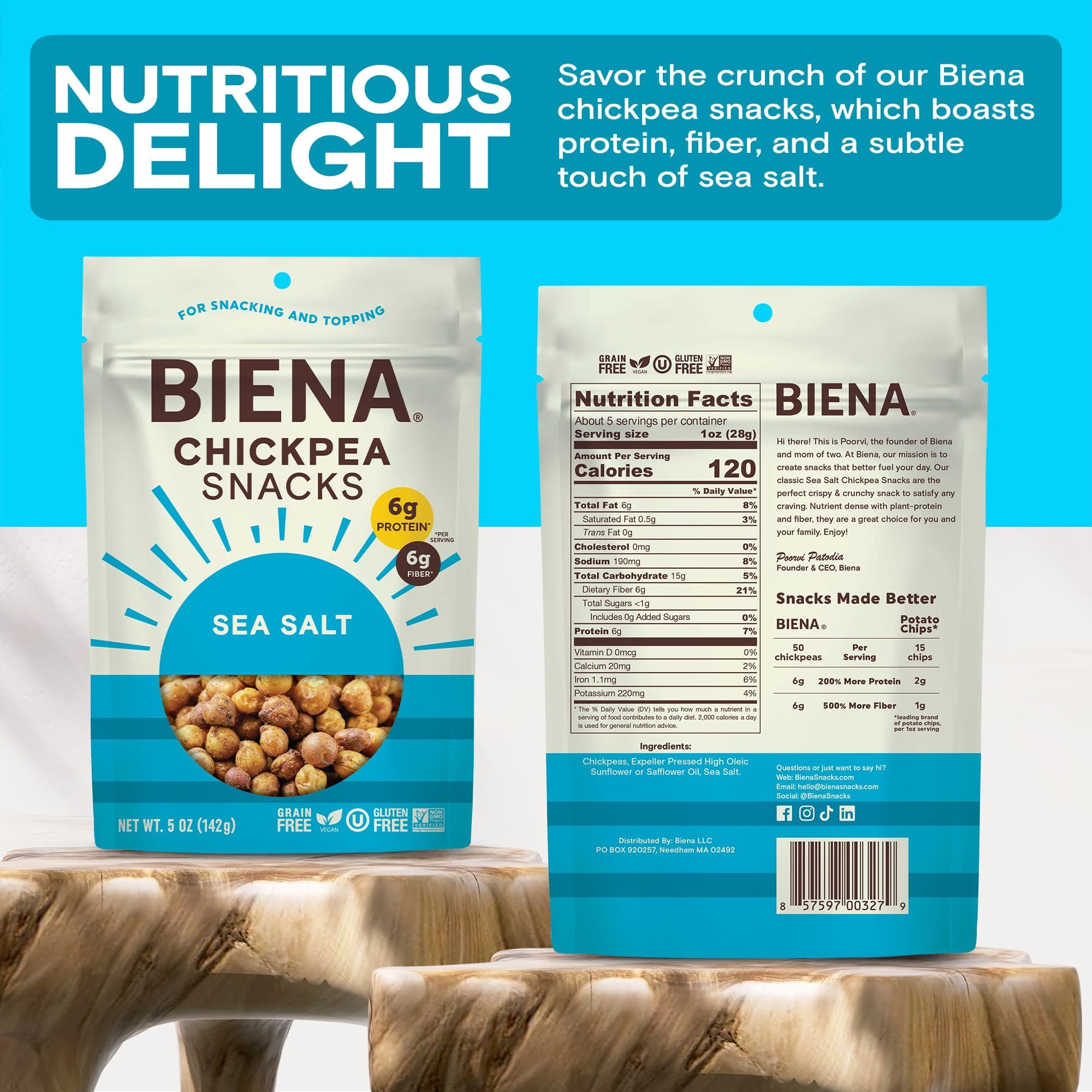 Biena Foods, Sea Salt Roasted Chickpea Snack, 5 Ounce thumbnail 7