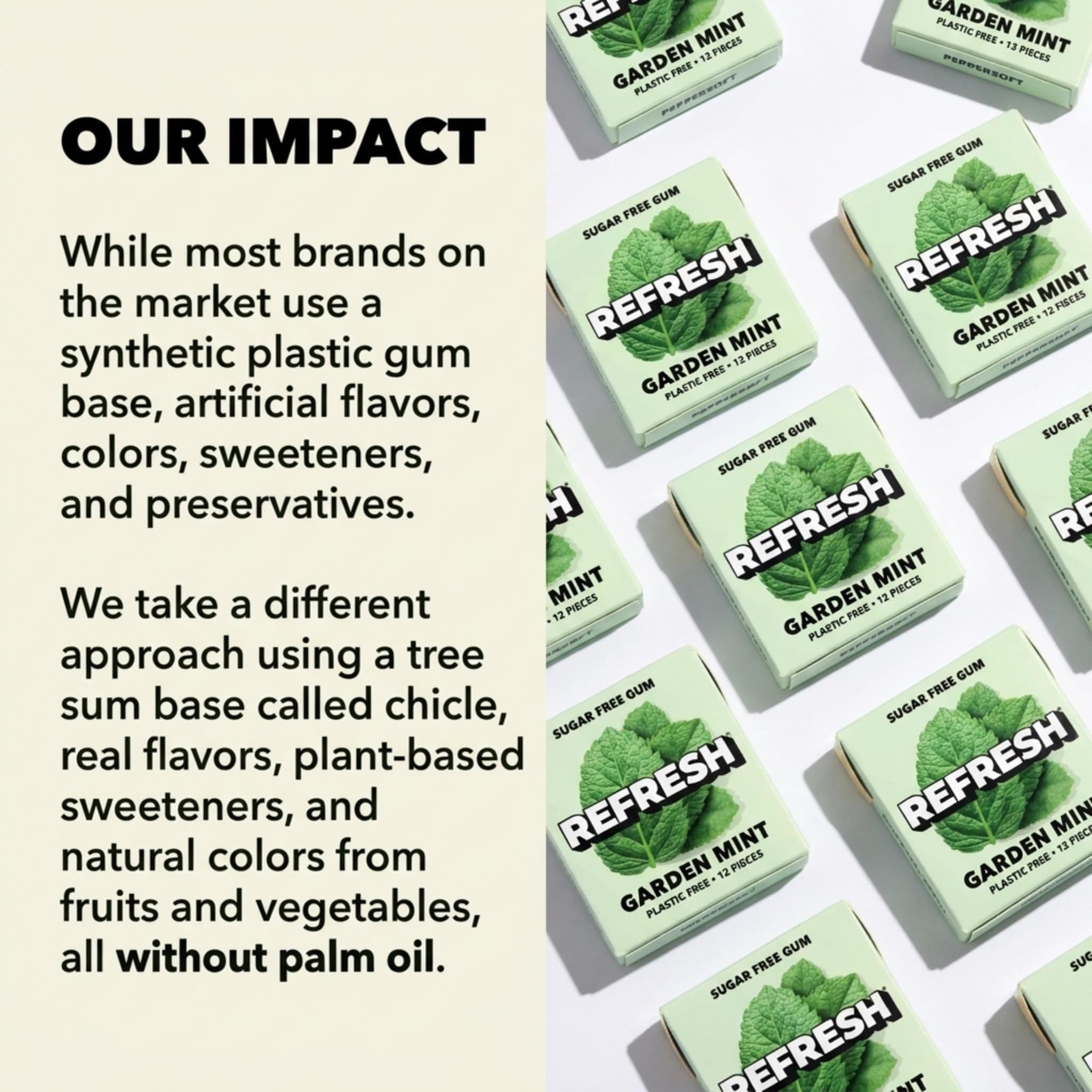 Refresh Gum, Sugar Free, Natural, Xylitol, Long Lasting Chewing Gum, Natural Flavors, Organic Ingredients, Plastic Free, Non GMO, Gluten Free, Vegan (Garden Mint) thumbnail 6