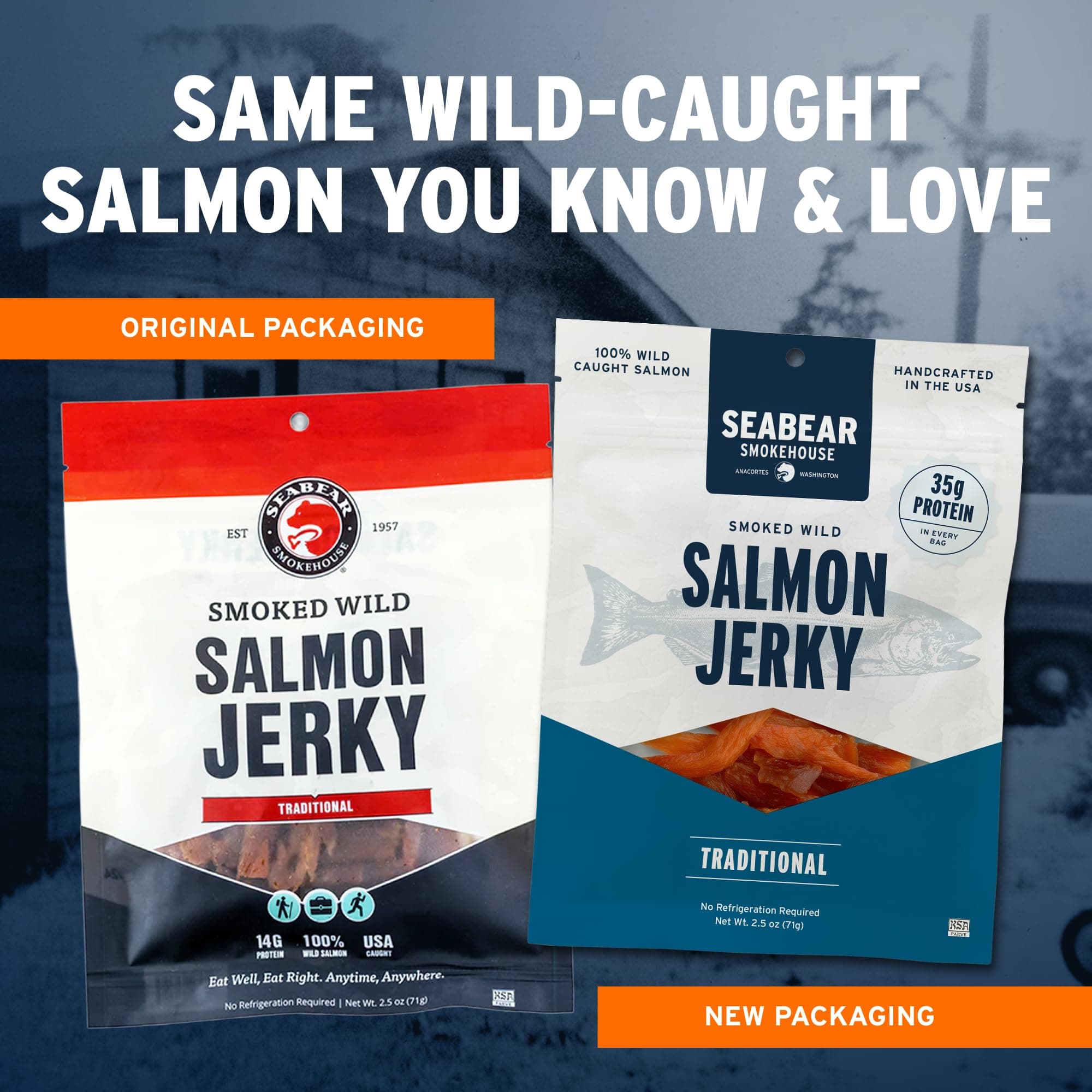 SeaBear Traditional Wild King Salmon Jerky 2-Pack Smoked Salmon Jerky, Wild-Caught Alaskan Salmon, High-Protein Snack, Cold Smoked & Ready to Eat, Classic Smokehouse Flavor, 2.5 oz Bag (Pack of 2) thumbnail 7