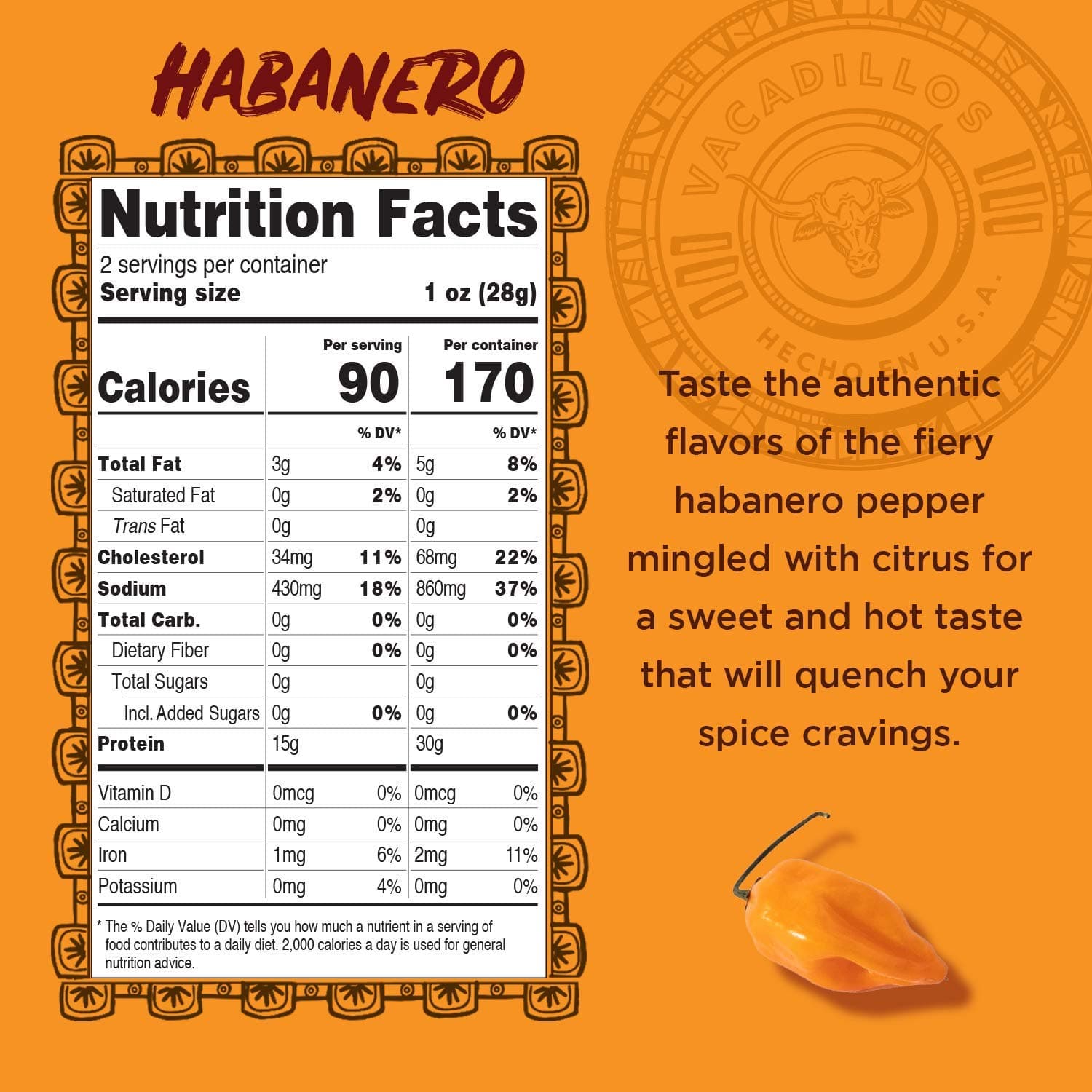 Vacadillos Beef Jerky Snack Packs Carne Seca, Habanero 3-Pack thumbnail 4