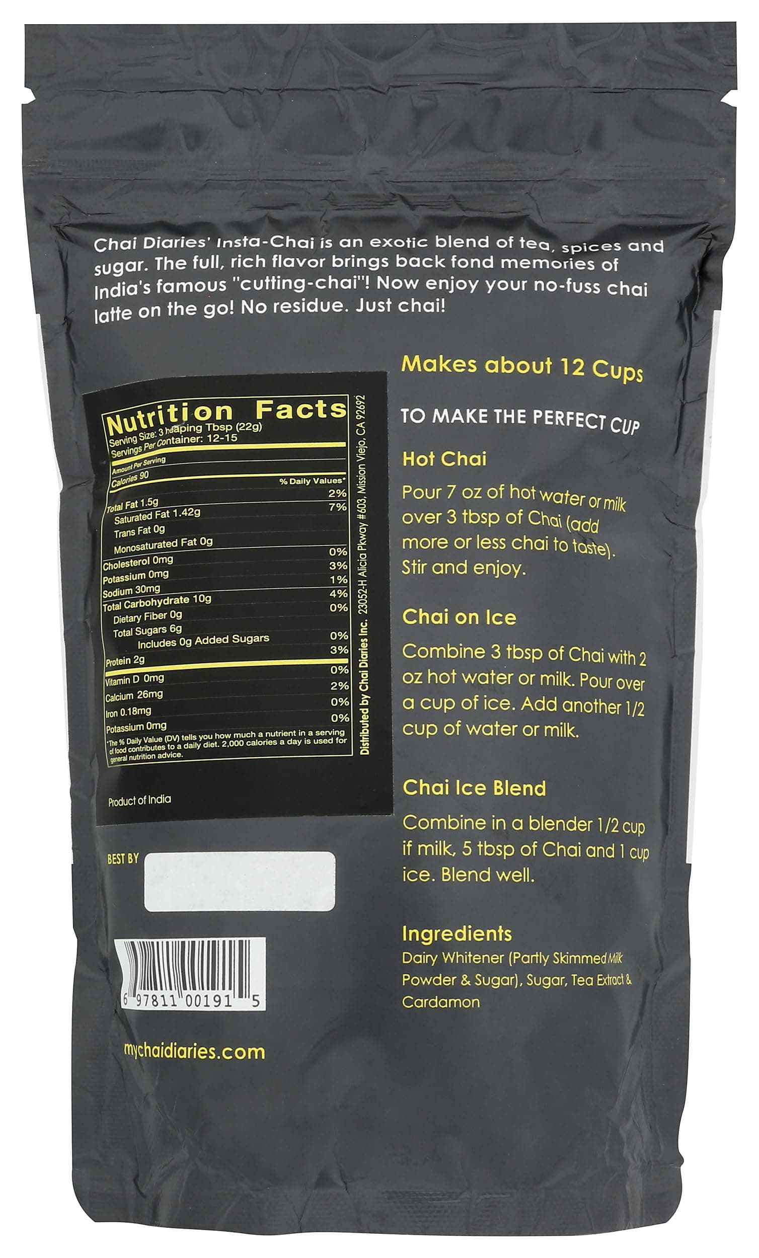 Chai Diaries, Tea Chai Instant Cardamom Authentic Premix, 35.2 Ounce thumbnail 2