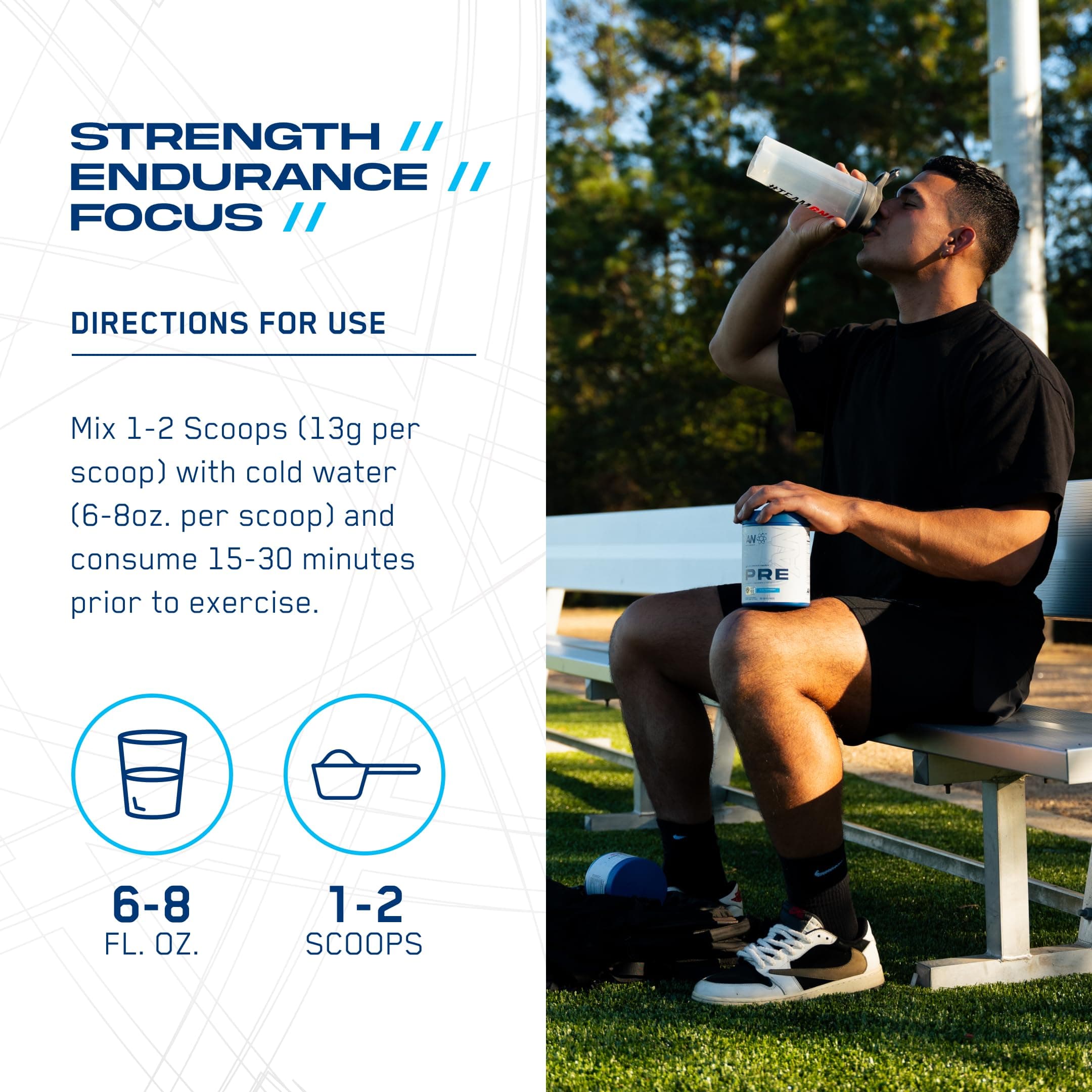 AN Performance Pre-Workout Powder Supplement for Men & Women | Energy Drink Mix with 300mg Caffeine + Beta Alanine + Citrulline | Third-Party Tested | Blue Razz | 30 Servings thumbnail 3