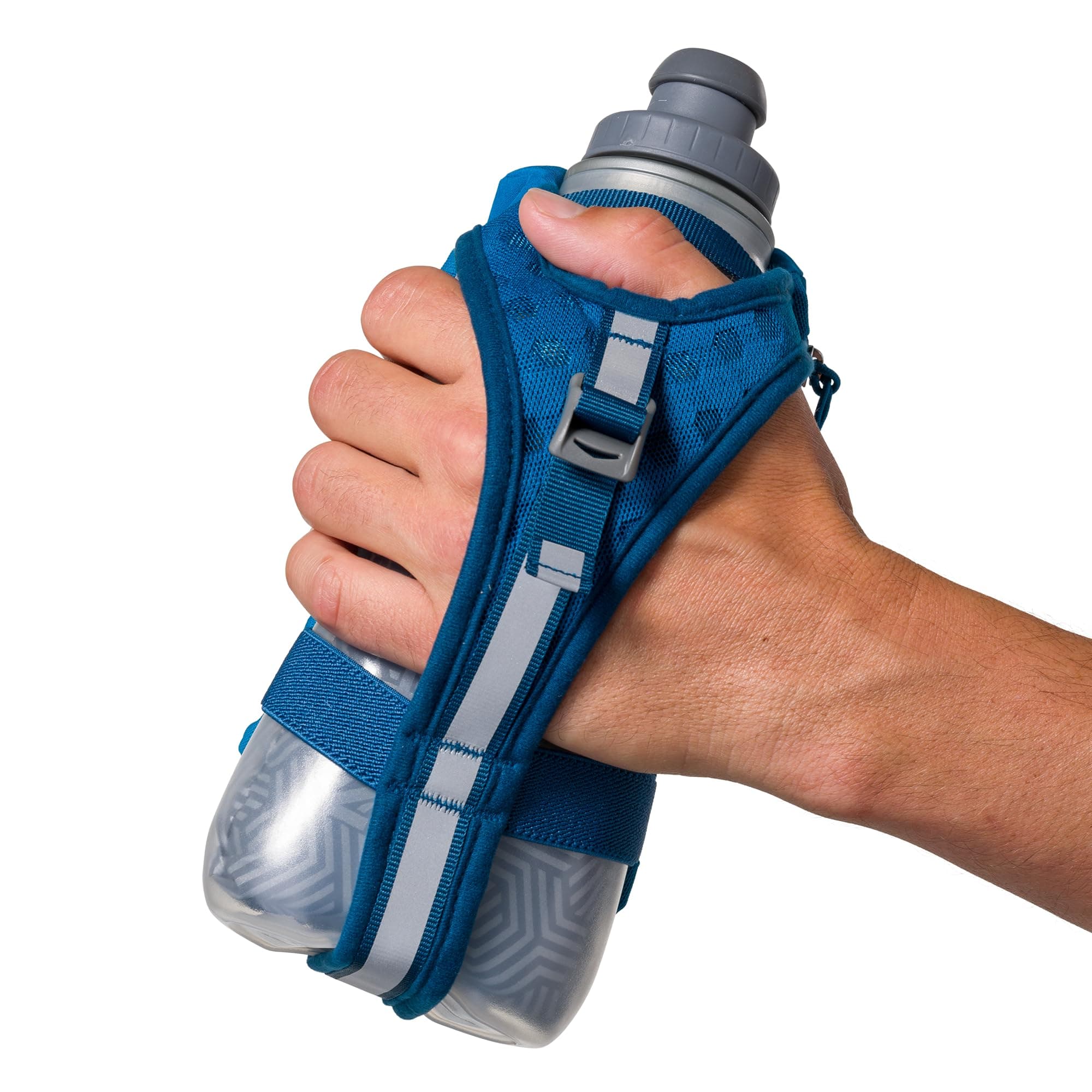 Nathan SpeedDraw 2 Insulated Handheld Running Water Bottle Flask – Double-Wall Insulation, Ergonomic Grip, Blast Valve Cap, Phone & Key Storage Pockets, Reflective Design - 18oz, Deep Blue thumbnail 8