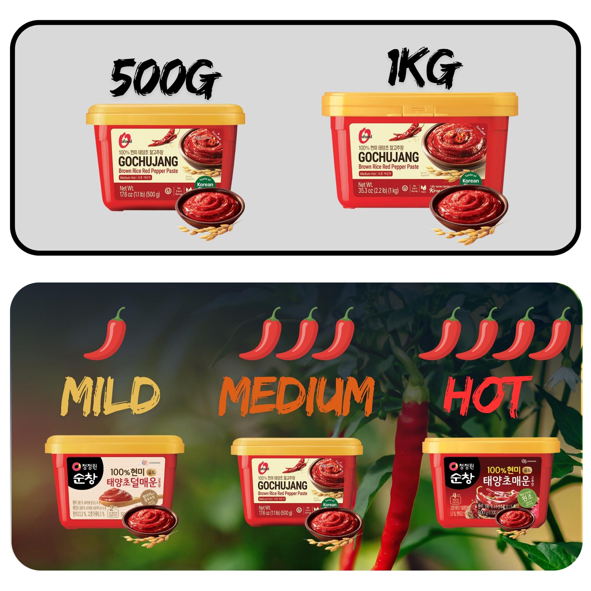 Gochujang – Premium Korean Red Chili Paste [ Medium | 1.1 lb (500g) ] – 0 Fat/ 0 Cholesterol / (40 Calories/Serving) | Spicy & Sweet Savory Fermented Sauce | Great for Bibimbap, Marinades, Stews & BBQ - O’food thumbnail 9