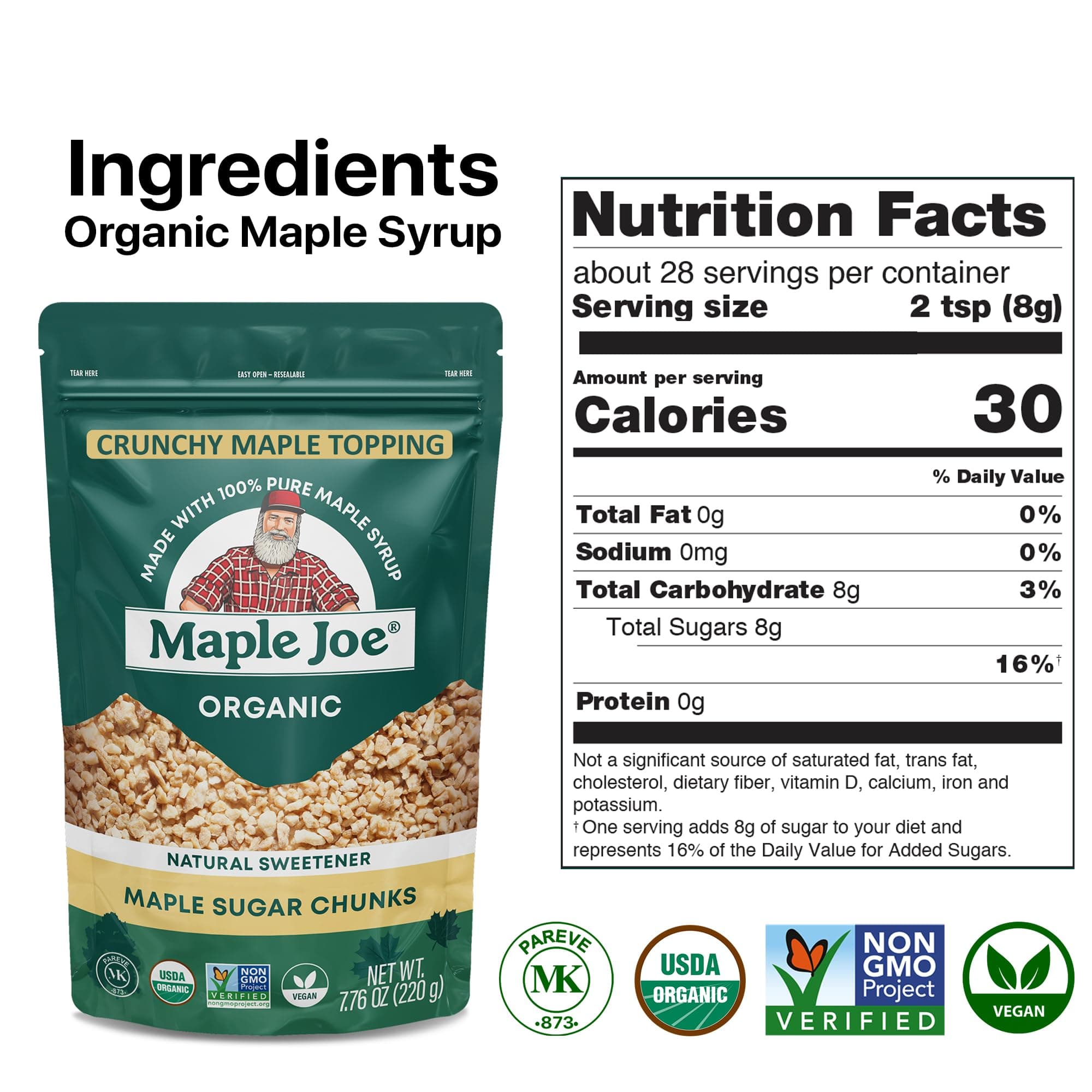 Maple Joe Organic Maple Sugar Sprinkles, Maple Flakes Made With Canadian 100% Pure Maple Syrup. Delicious With Coffee, Ice Cream, Yogurt & More Maple Sugar Granulated Chips Maple Chunks 7.8 oz thumbnail 6