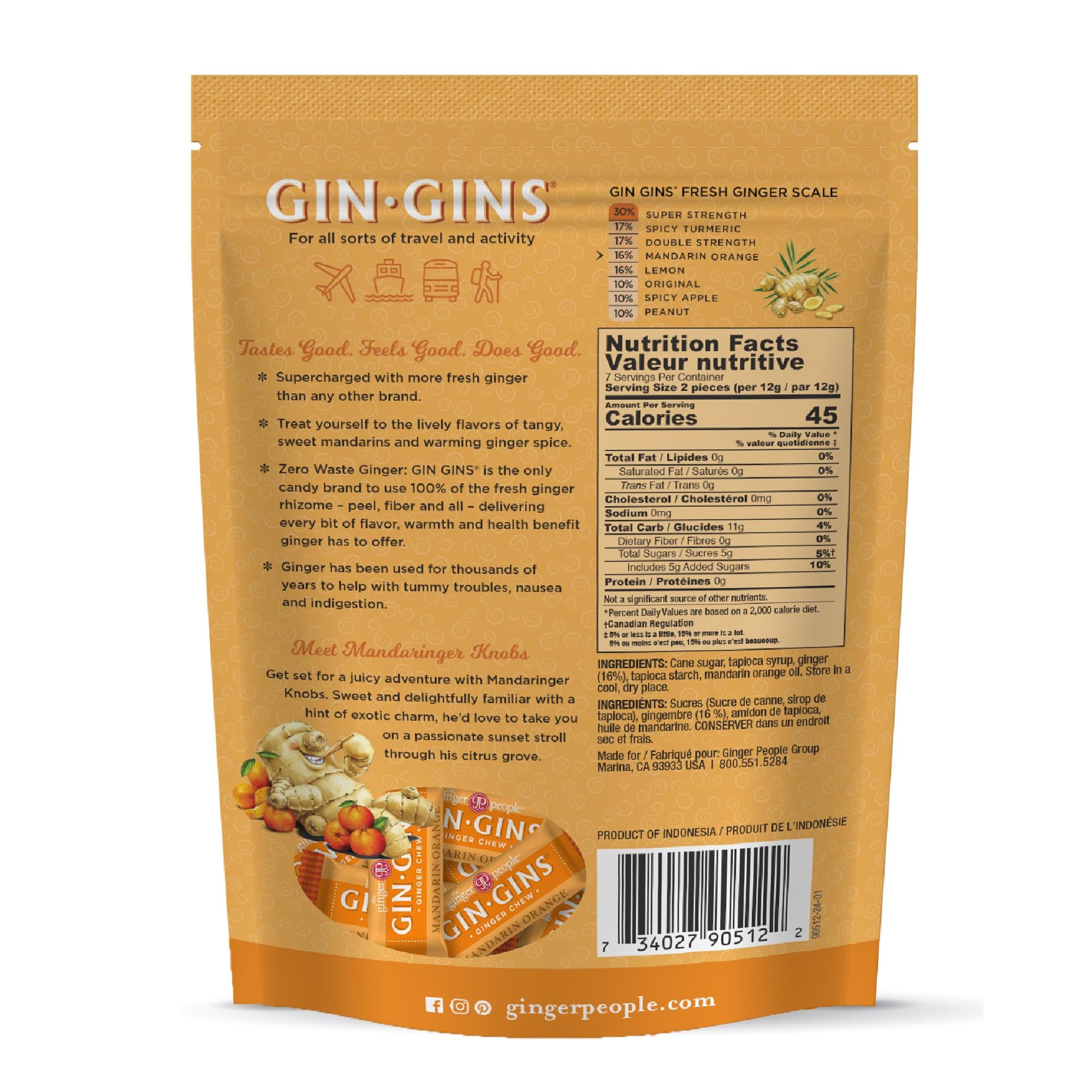 GIN GINS Mandarin Orange Ginger Chews – Natural Fresh Ginger Candy by The Ginger People – Individually Wrapped Healthy Candy – Mandarin Orange Flavor – 3 oz Bag – Pack of 1 thumbnail 3