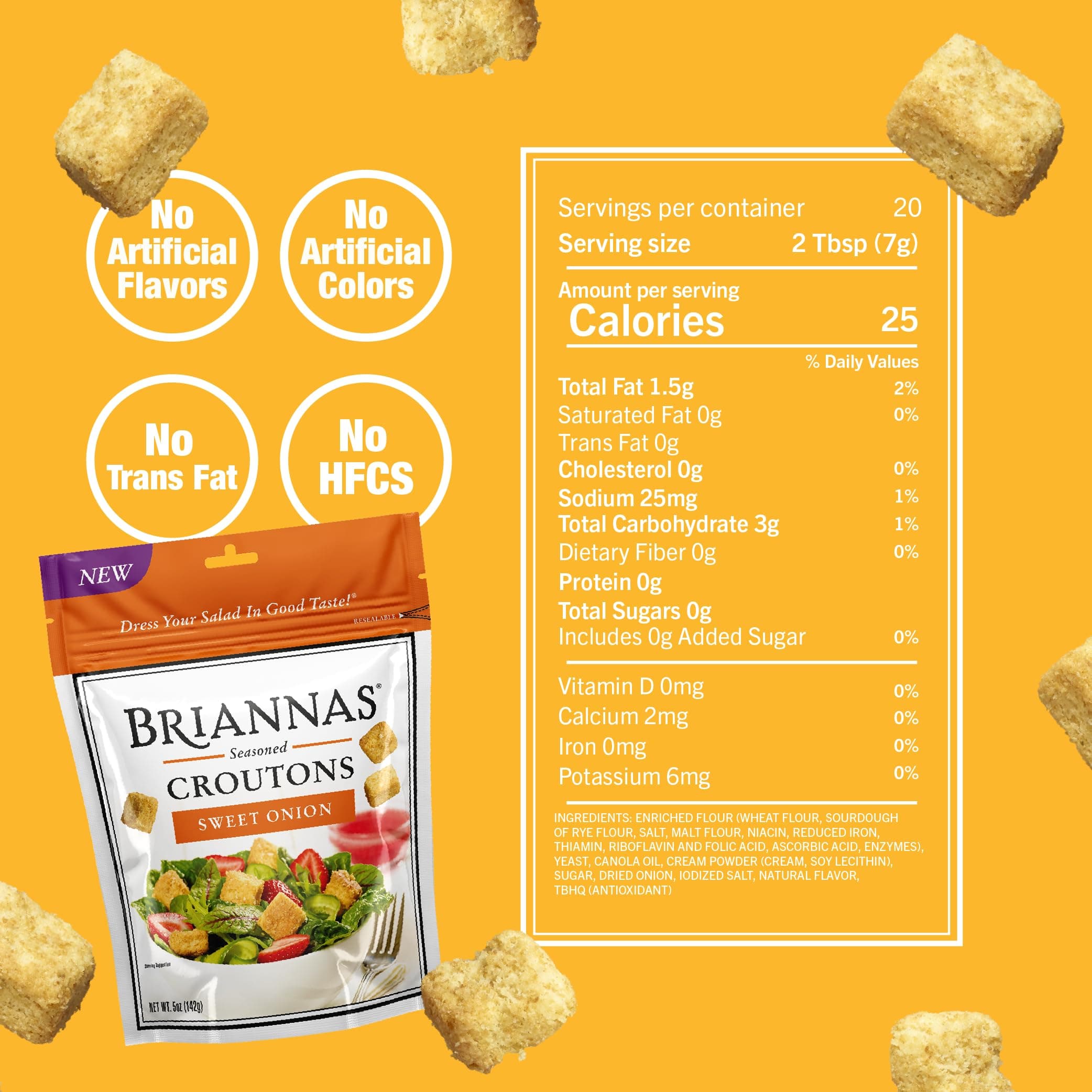 BRIANNAS - Sweet Onion Croutons - Baked-in Flavor, Crispy Croutons for Salads and More - 5 oz. Bag thumbnail 3