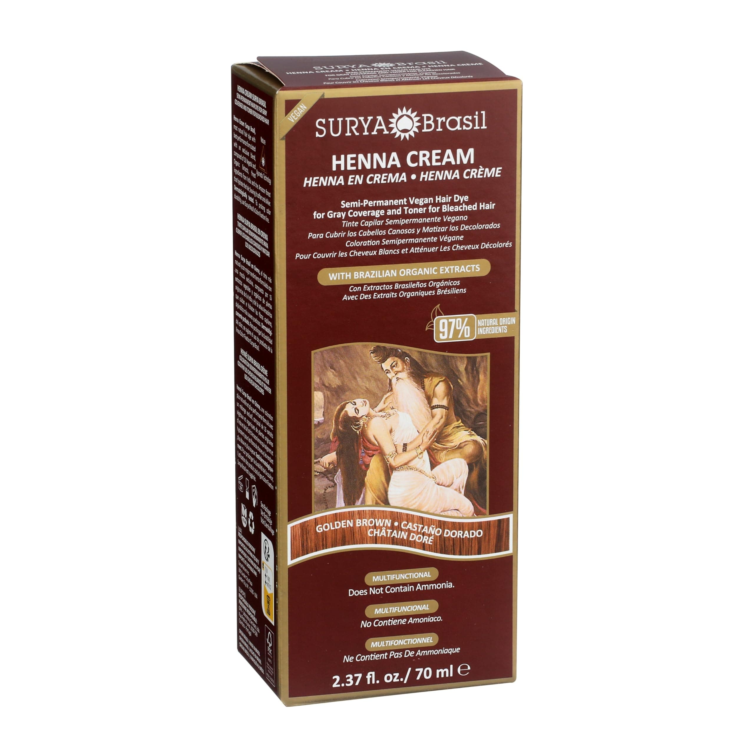 Surya Brasil - Henna Cream, Semi-Permanent Golden Brown Hair Color Treatment for Gray Coverage, Deep Conditioning Hair Dye, 2.37 oz / 70 ml thumbnail 4
