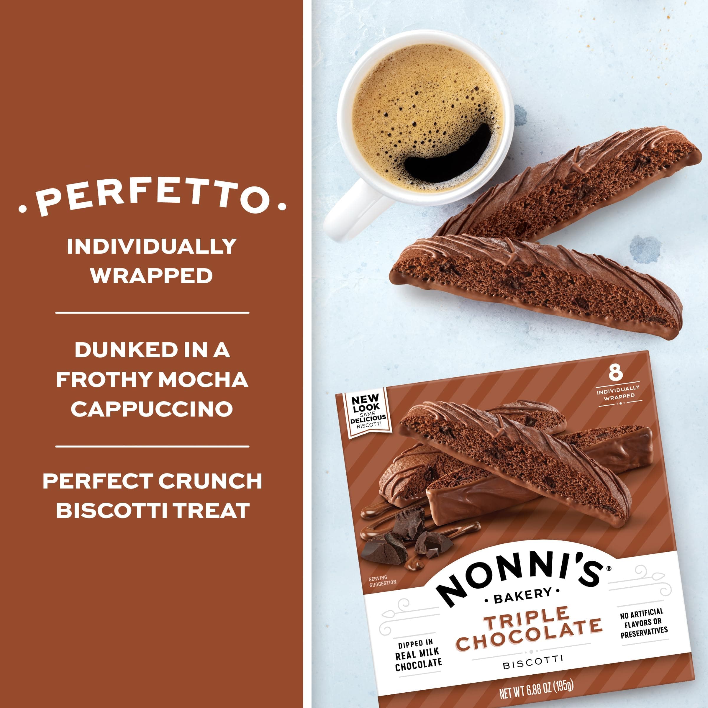 Nonni's Triple Chocolate Biscotti, Individually Wrapped Italian Cookie Snacks, 8 Servings (Pack of 1) thumbnail 4