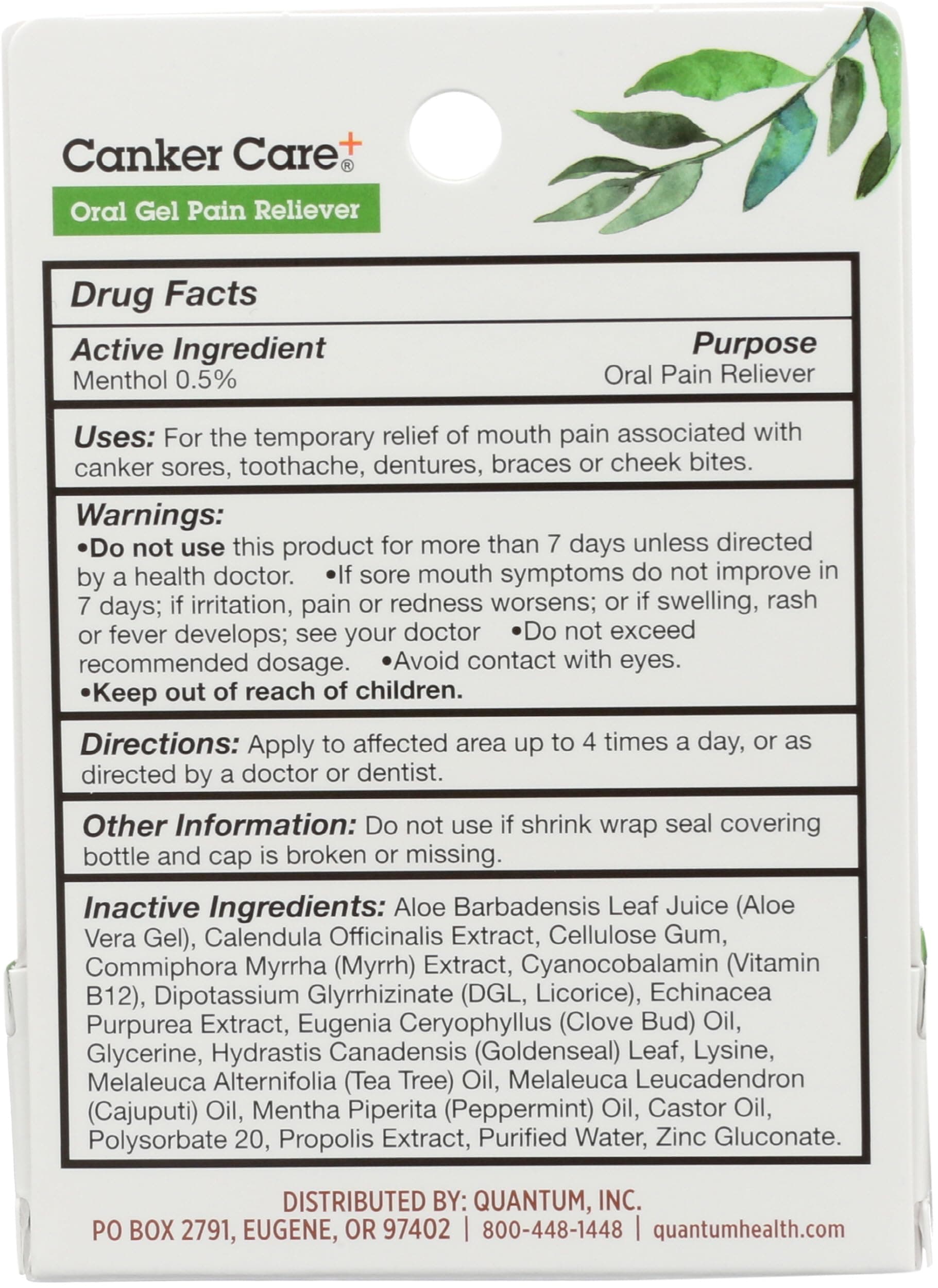 Quantum Health Canker Care+ Oral Gel Pain Reliever, Natural Pain Relief Ingredients Including Menthol, Mint, & Castor Oil, 9.7 mL thumbnail 2