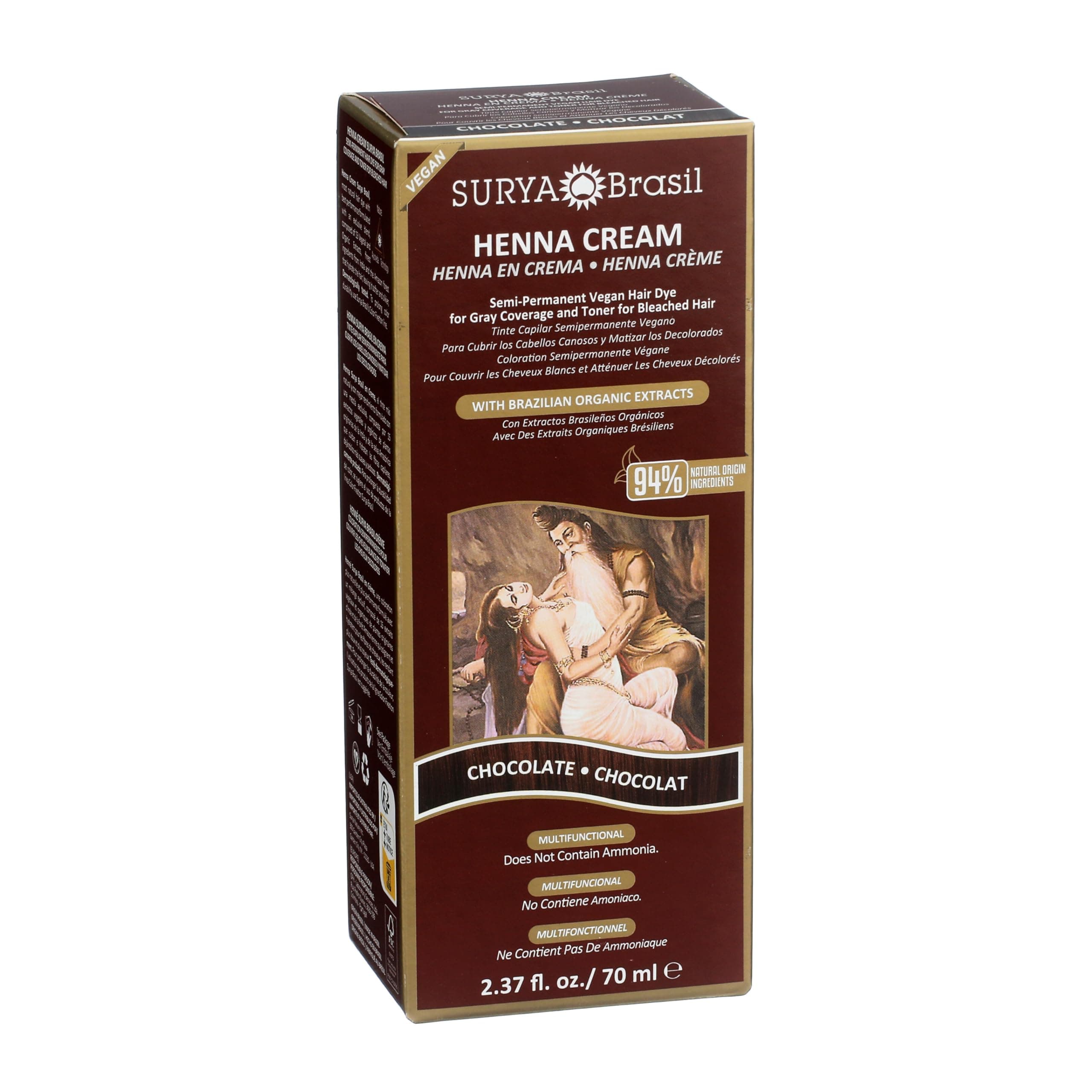 Surya Brasil Henna Cream Chocolate - 94% Natural Ingredients, Vegan, Cruelty-Free, Eco-Friendly, Semi-Permanent Hair Color, Deep Hydration & Shine, 2.37 Fl Oz thumbnail 4