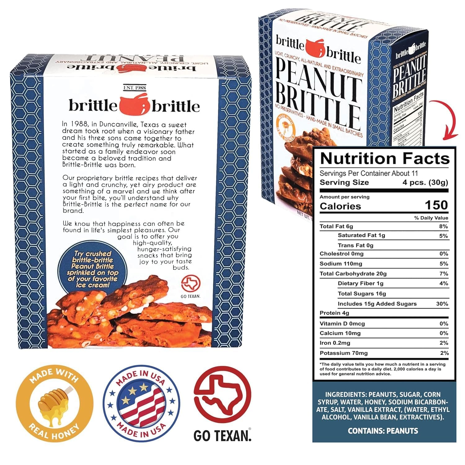 brittle-brittle Peanut Brittle Candy, Handmade Old Fashioned Peanut Brittle Made with Honey (0.75 Pound) thumbnail 2