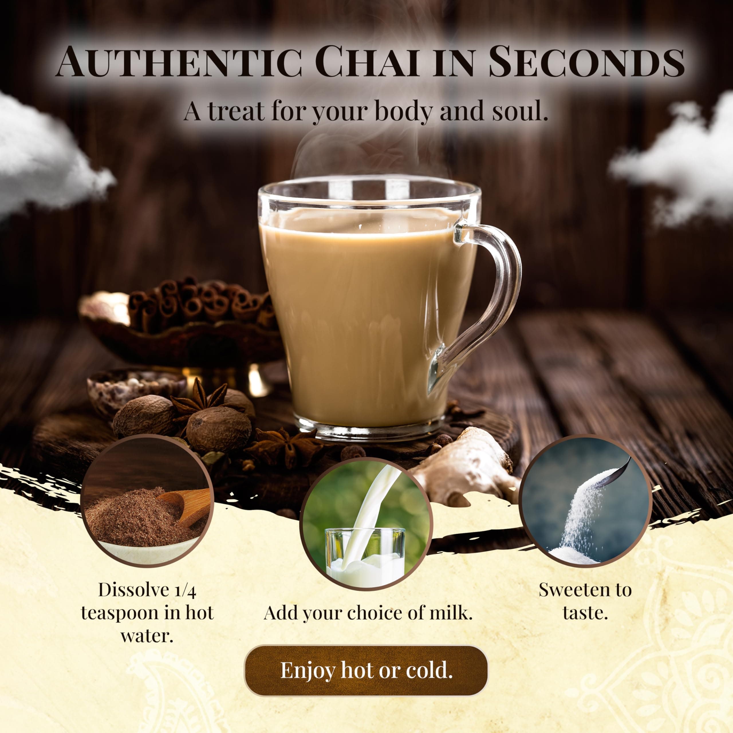 Blue Lotus Chai - Golden Masala Flavor Chai - Makes 100 Cups - 3 Ounce Masala Spiced Chai Powder with Organic Spices - Instant Indian Tea No Steeping - No Gluten thumbnail 5