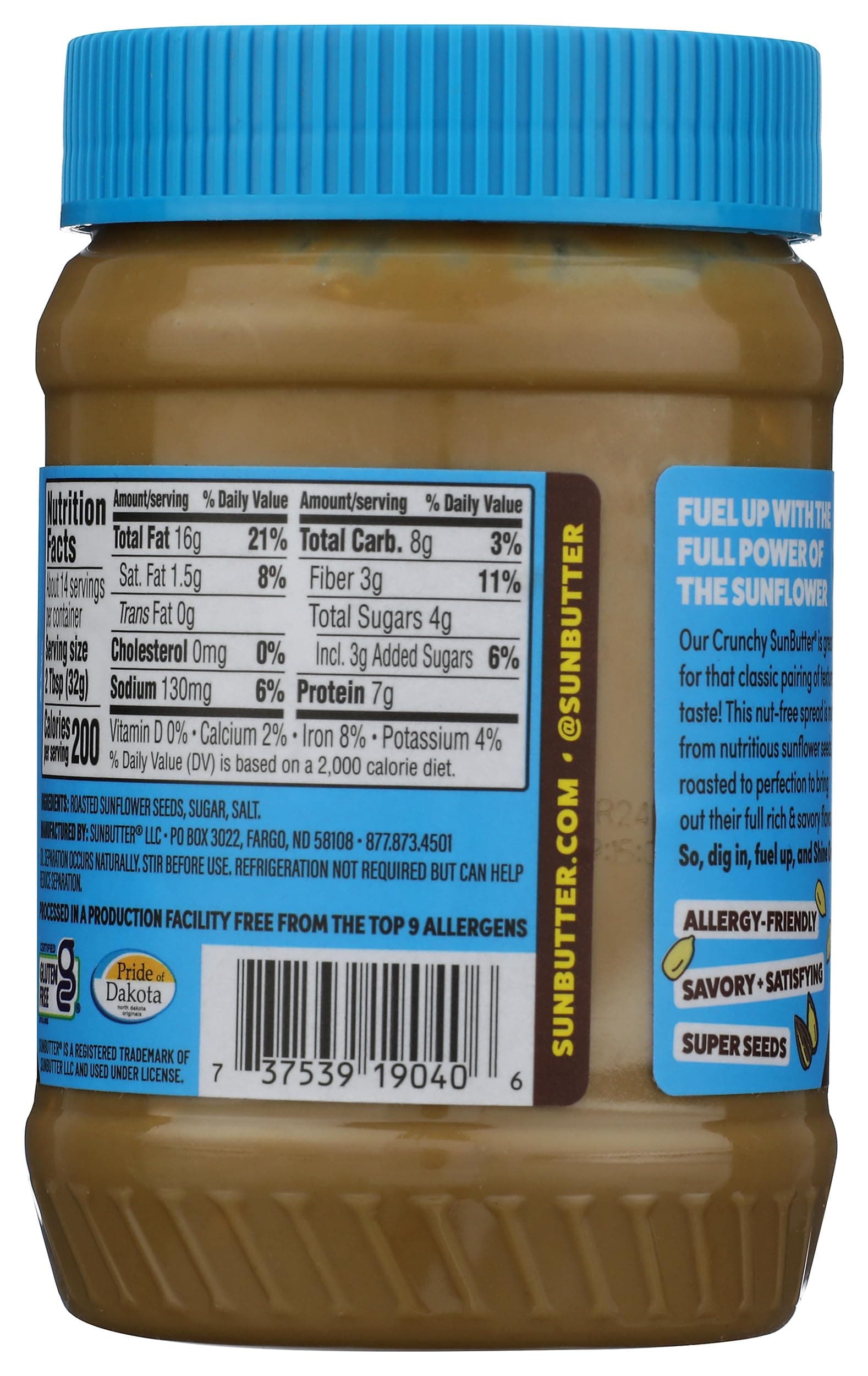Sunbutter Natural Crunch Sunflower Seed Spread, 16 Ounce thumbnail 2