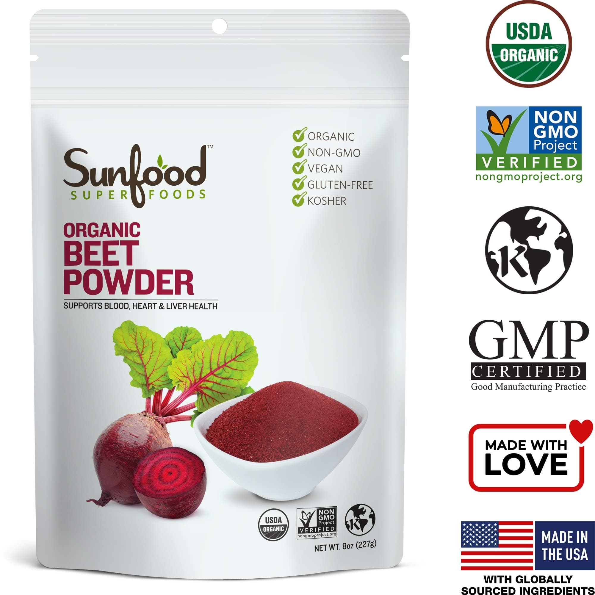 Sunfood Superfoods Organic Beet Root Powder - Beetroot for Juice & Smoothies, Natural Food Coloring for Baking, Certified USDA Organic, Non-GMO, Vegan, Gluten Free, Earth Kosher - 8 oz Bag thumbnail 3