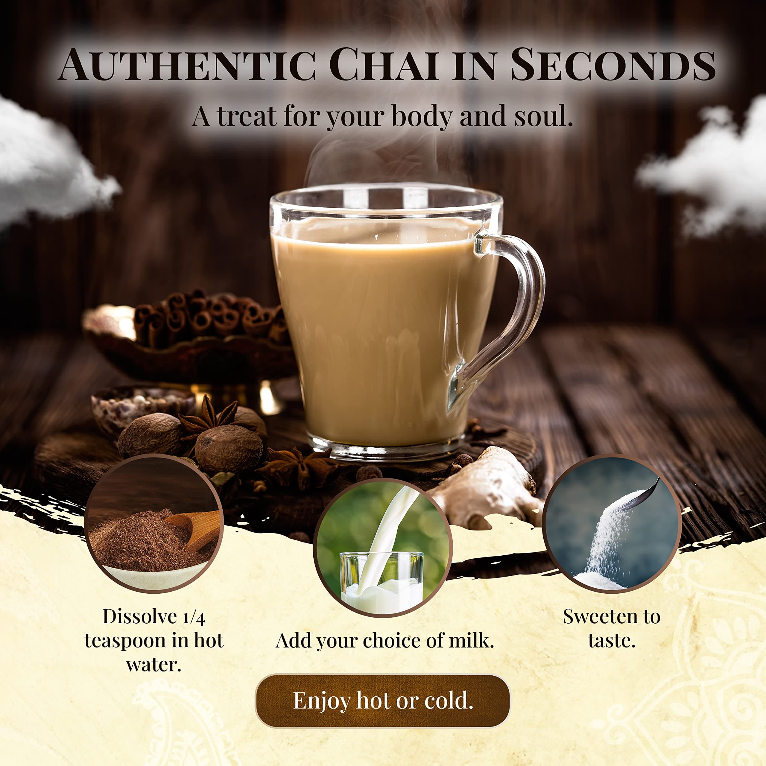 Blue Lotus Chai - Traditional Masala Chai - Makes 100 Cups - 3 Ounce Masala Spiced Chai Powder with Organic Spices - Instant Indian Tea No Steeping - No Gluten thumbnail 6