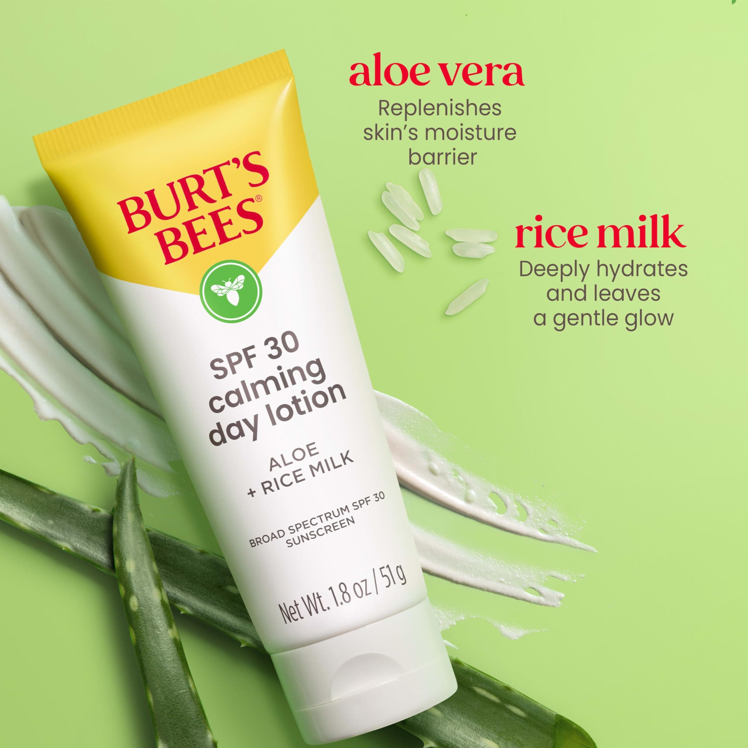 Burt's Bees SPF 30 Calming Day Face Lotion With Aloe and Rice Milk for Sensitive Skin, Sunscreen Face Lotion Soothes Redness and Irritation, 99.4 Percent Natural Origin Skin Care, 1.8 oz. Tube thumbnail 3