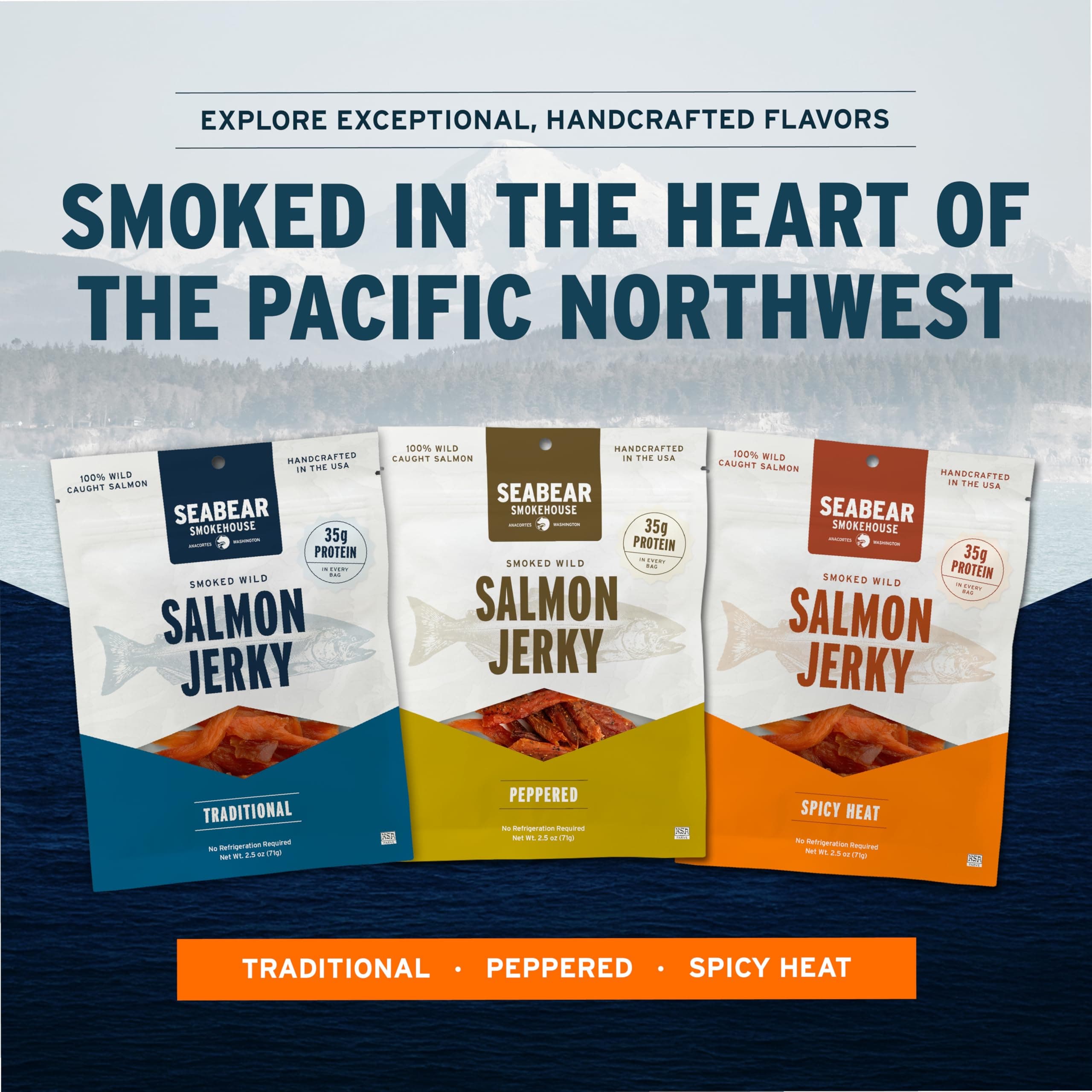 SeaBear Spicy Heat Wild King Salmon Jerky 2-Pack Smoked Salmon Jerky, Wild-Caught Alaskan Salmon, High-Protein Snack, Cold Smoked & Ready to Eat, Classic Smokehouse Flavor, 2.5 oz Bag (Pack of 2) thumbnail 5