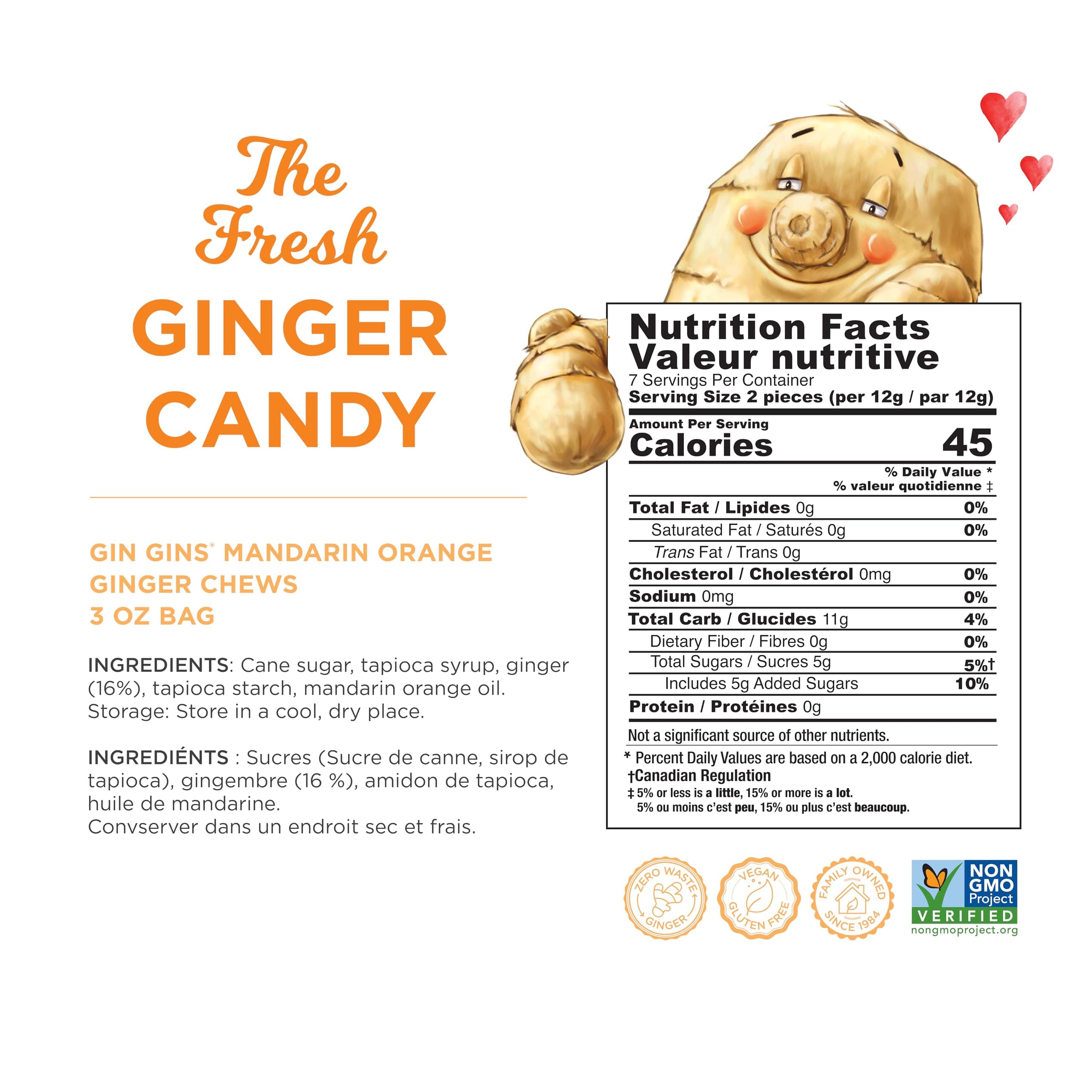 GIN GINS Mandarin Orange Ginger Chews – Natural Fresh Ginger Candy by The Ginger People – Individually Wrapped Healthy Candy – Mandarin Orange Flavor – 3 oz Bag – Pack of 1 thumbnail 4