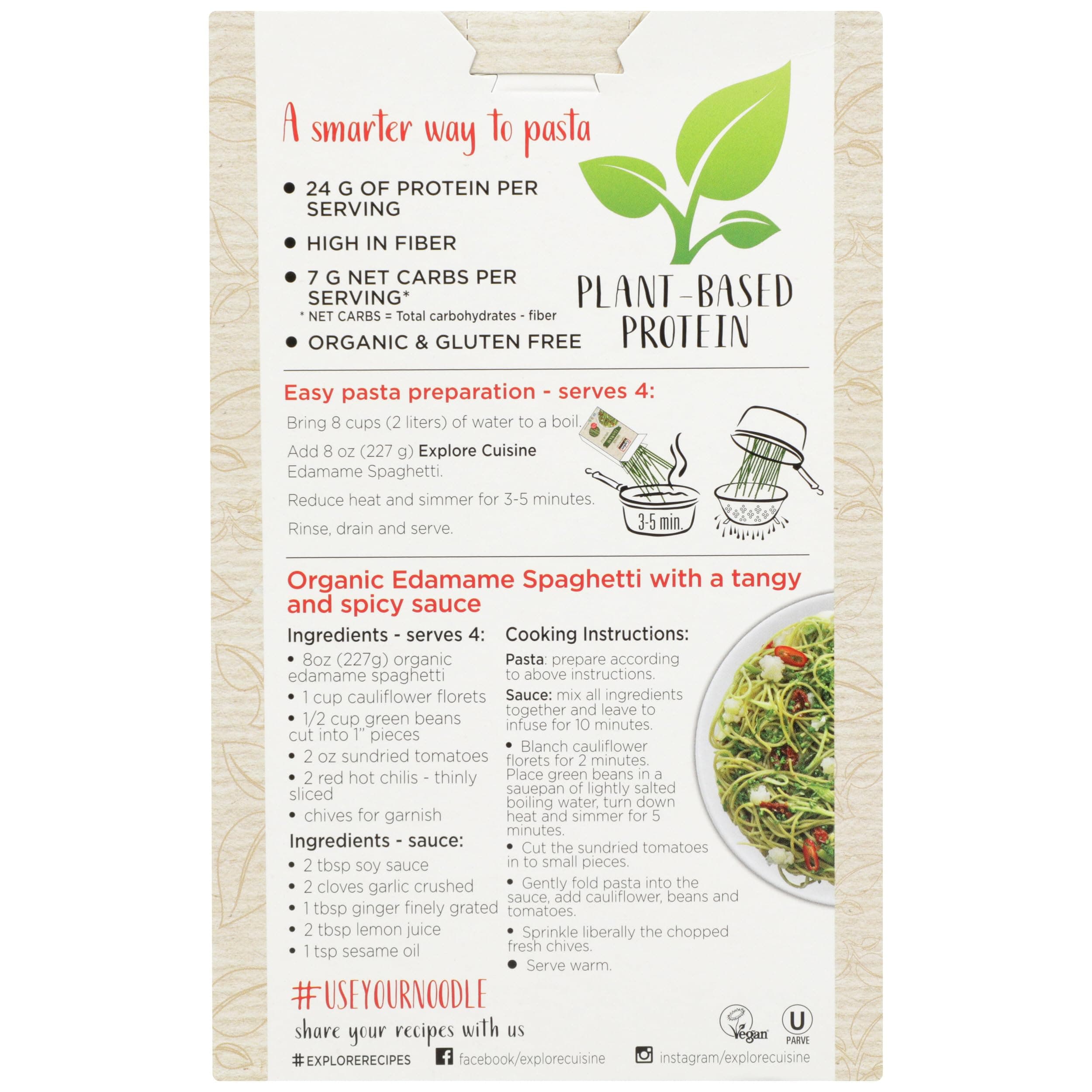 Explore Cuisine Organic Edamame Spaghetti - 8 oz - Easy-to-Make Pasta - High in Plant-Based Protein - Non-GMO, Gluten Free, Vegan, Kosher - 4 Servings thumbnail 2