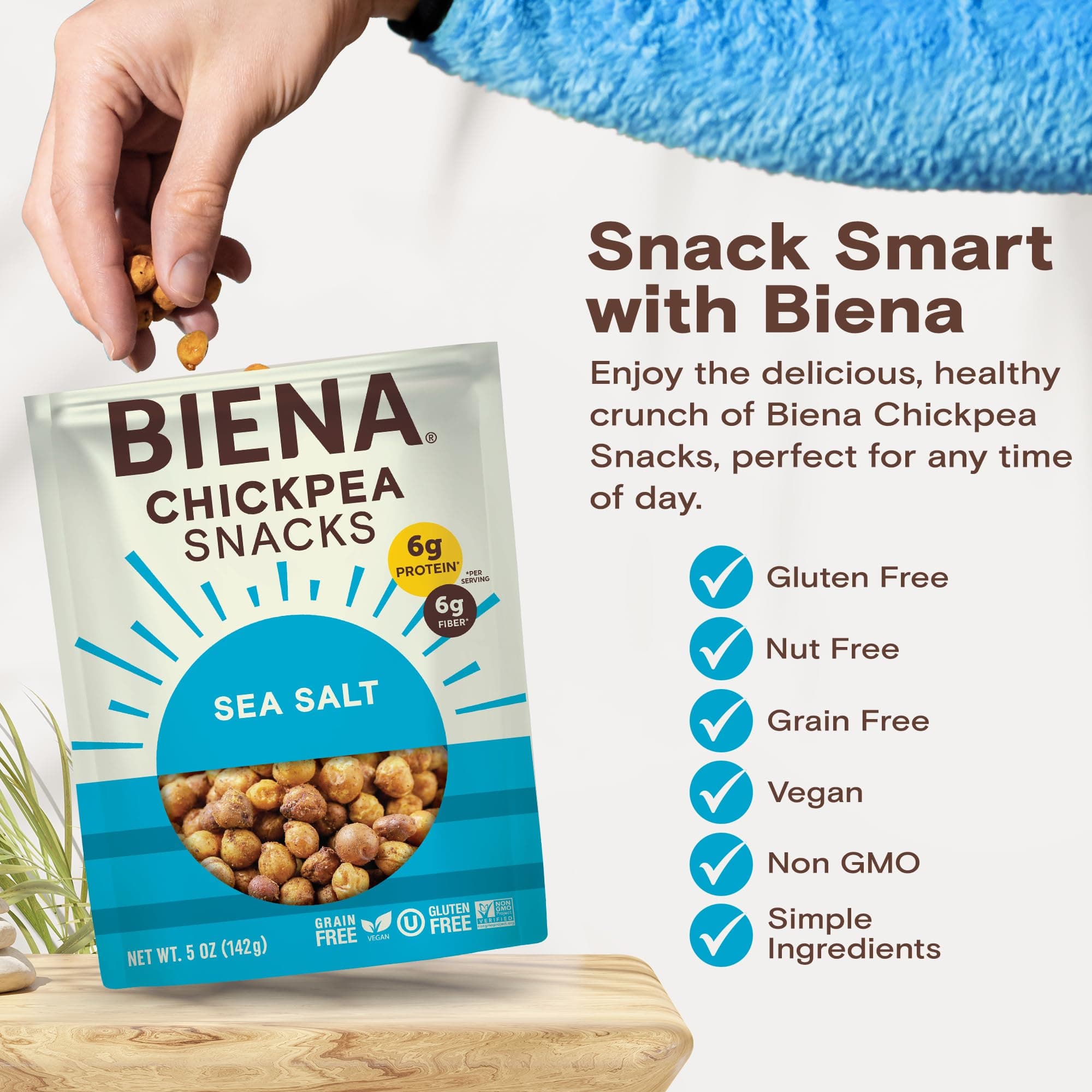Biena Foods, Sea Salt Roasted Chickpea Snack, 5 Ounce thumbnail 5